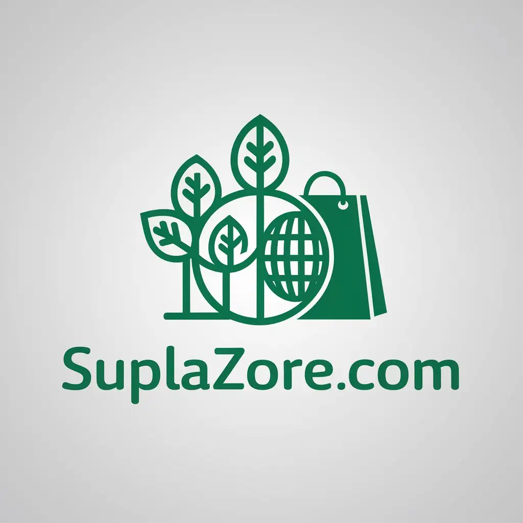 LOGO Design for Suplazorecom Green Leaves Trees Globe and Shopping Bag with Minimalistic Style