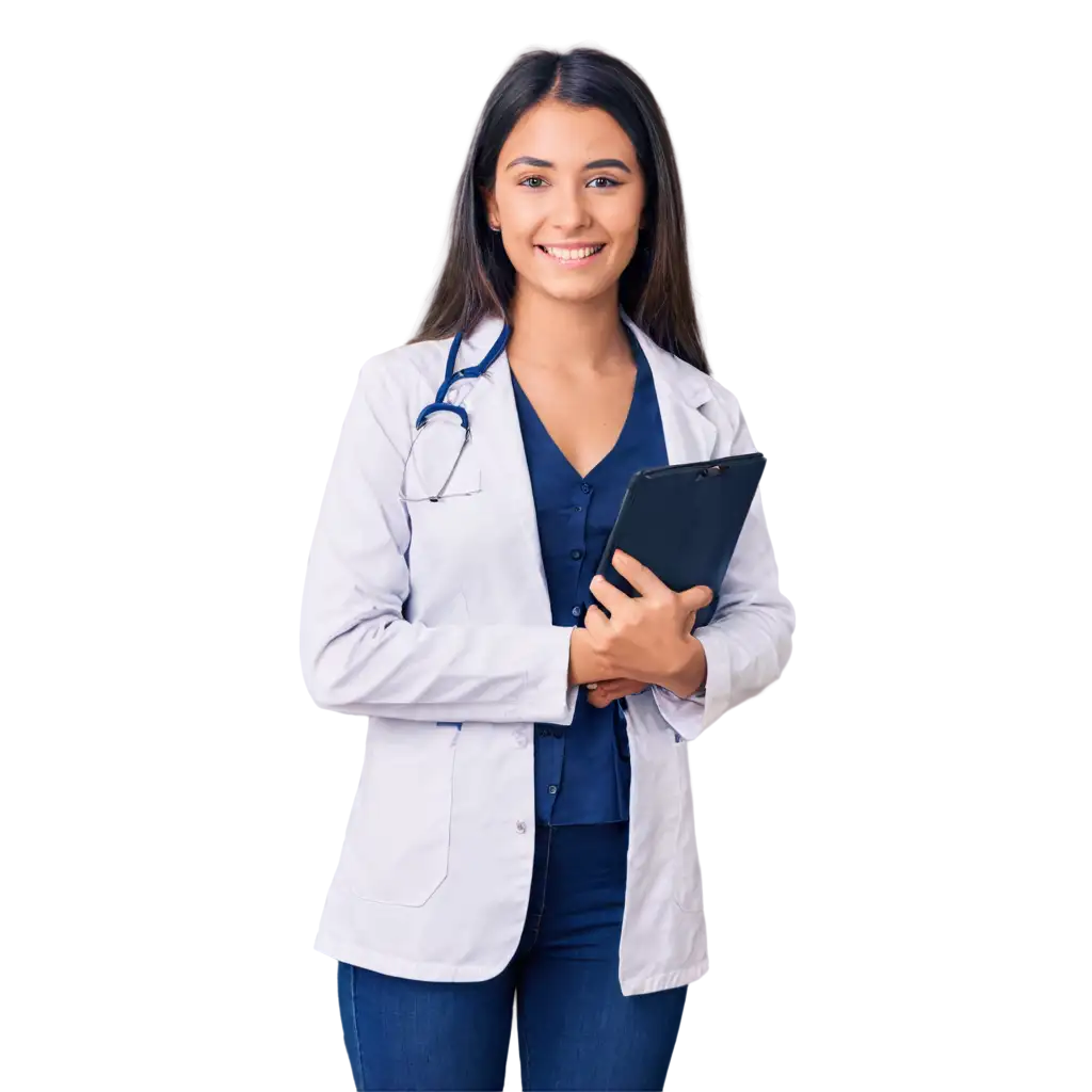 PNG-Image-of-Smiling-Young-Woman-Medical-Student-with-Lab-Coat-and-Stethoscope