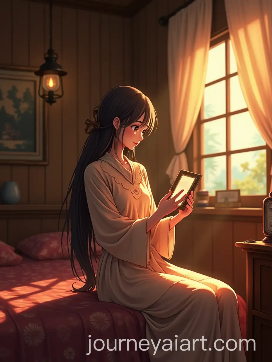 Magical-Indonesia-Maiden-in-Vintage-Room-Holding-a-Photo-Frame-with-Tearful-Smile