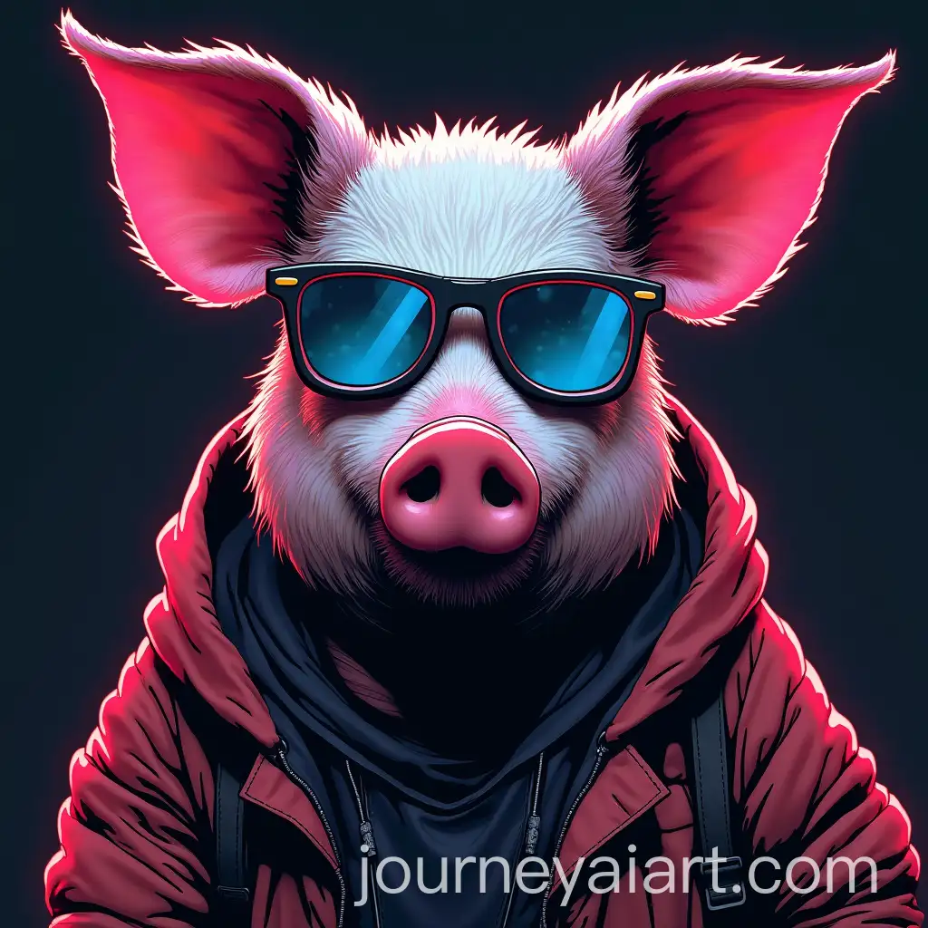 Futuristic-Cyberpunk-Pig-in-Neon-Cityscape