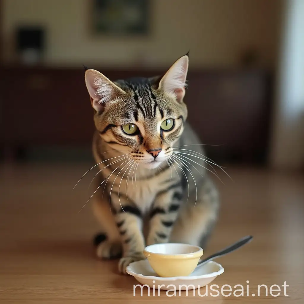 Lonely Cat at Home Searching for Food