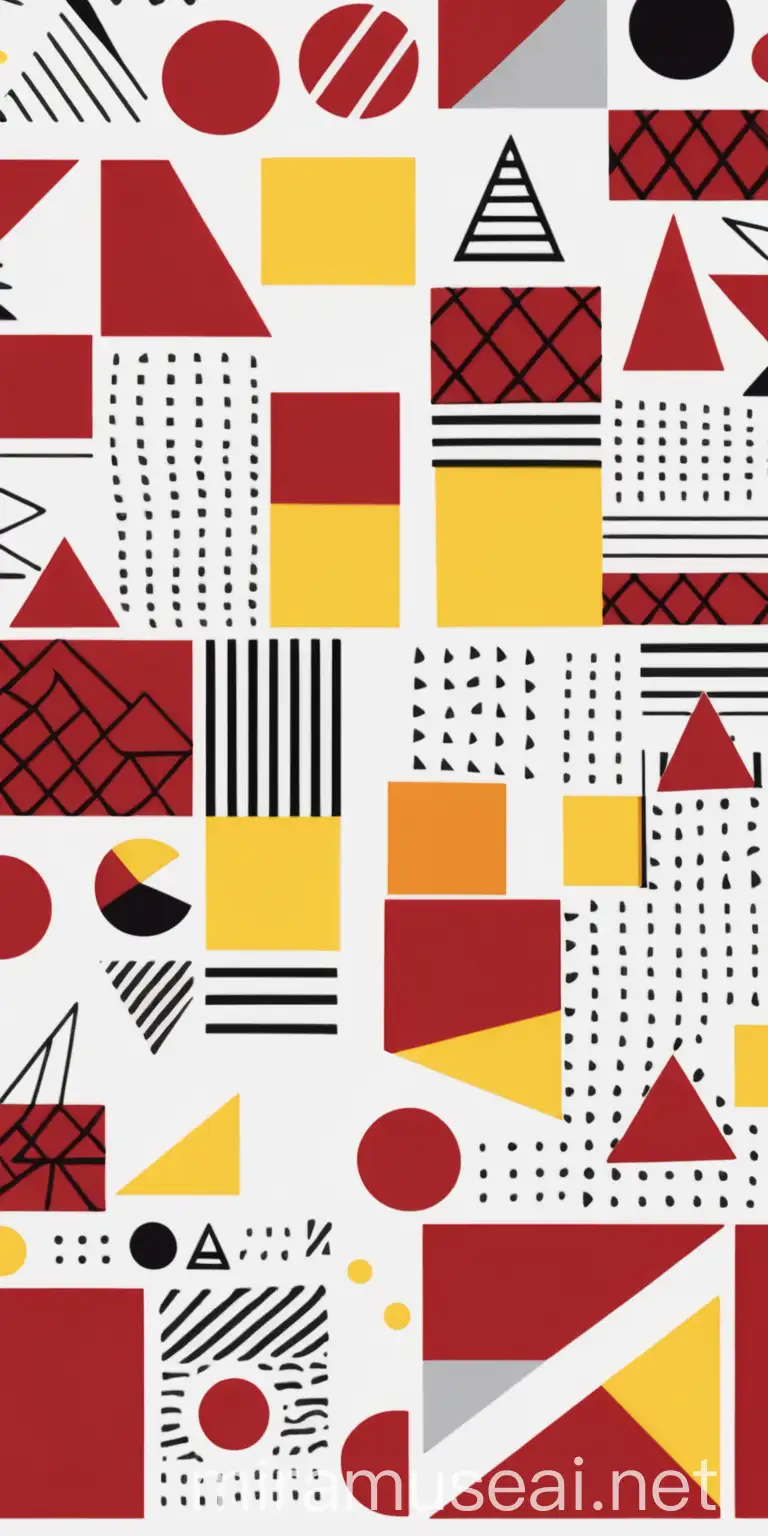 Abstract Memphis Style Geometric Pattern in Red White and Yellow