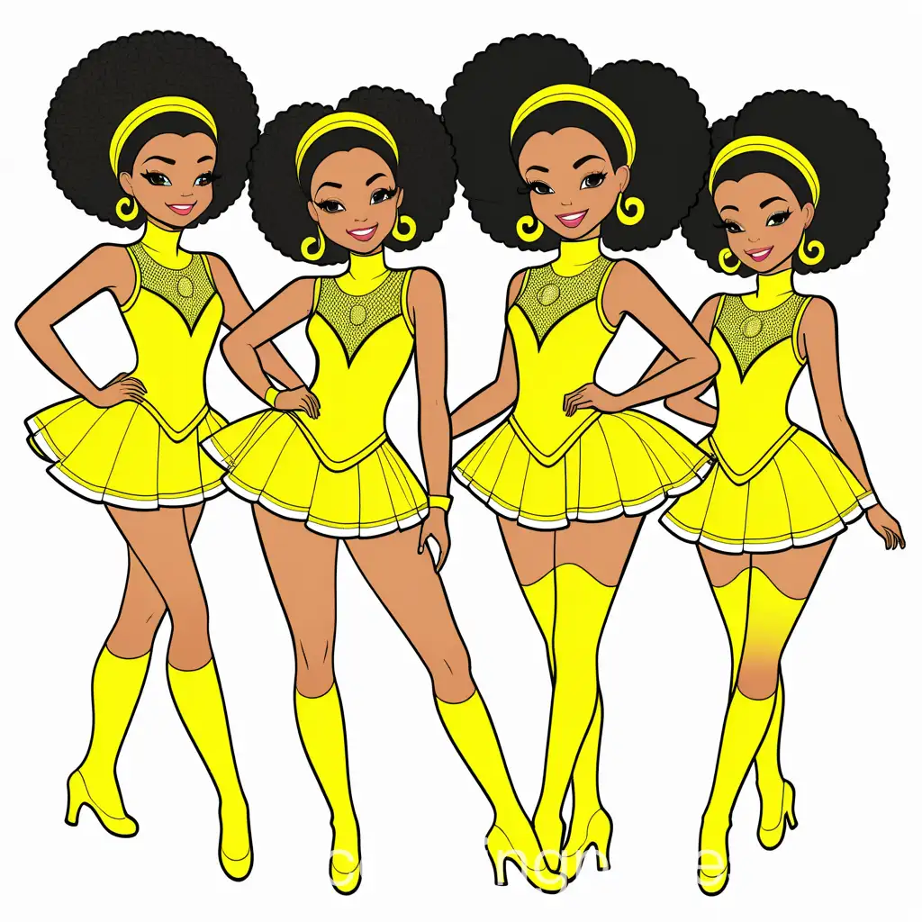 African-Majorette-Dancers-in-Yellow-Diamond-Mesh-Leotards-with-Hornet-Appliqu