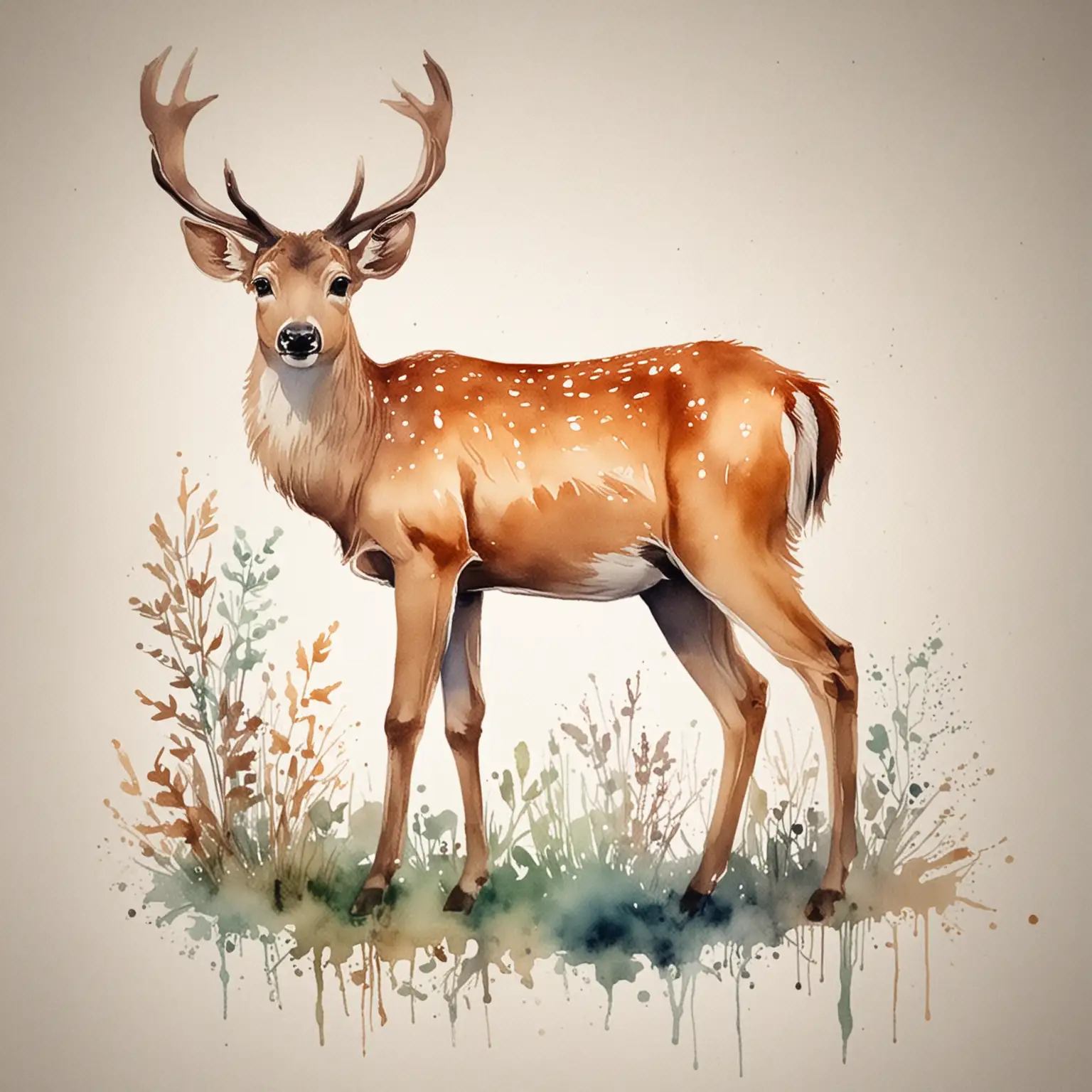 Elegant Watercolor Deer in a Serene Natural Setting