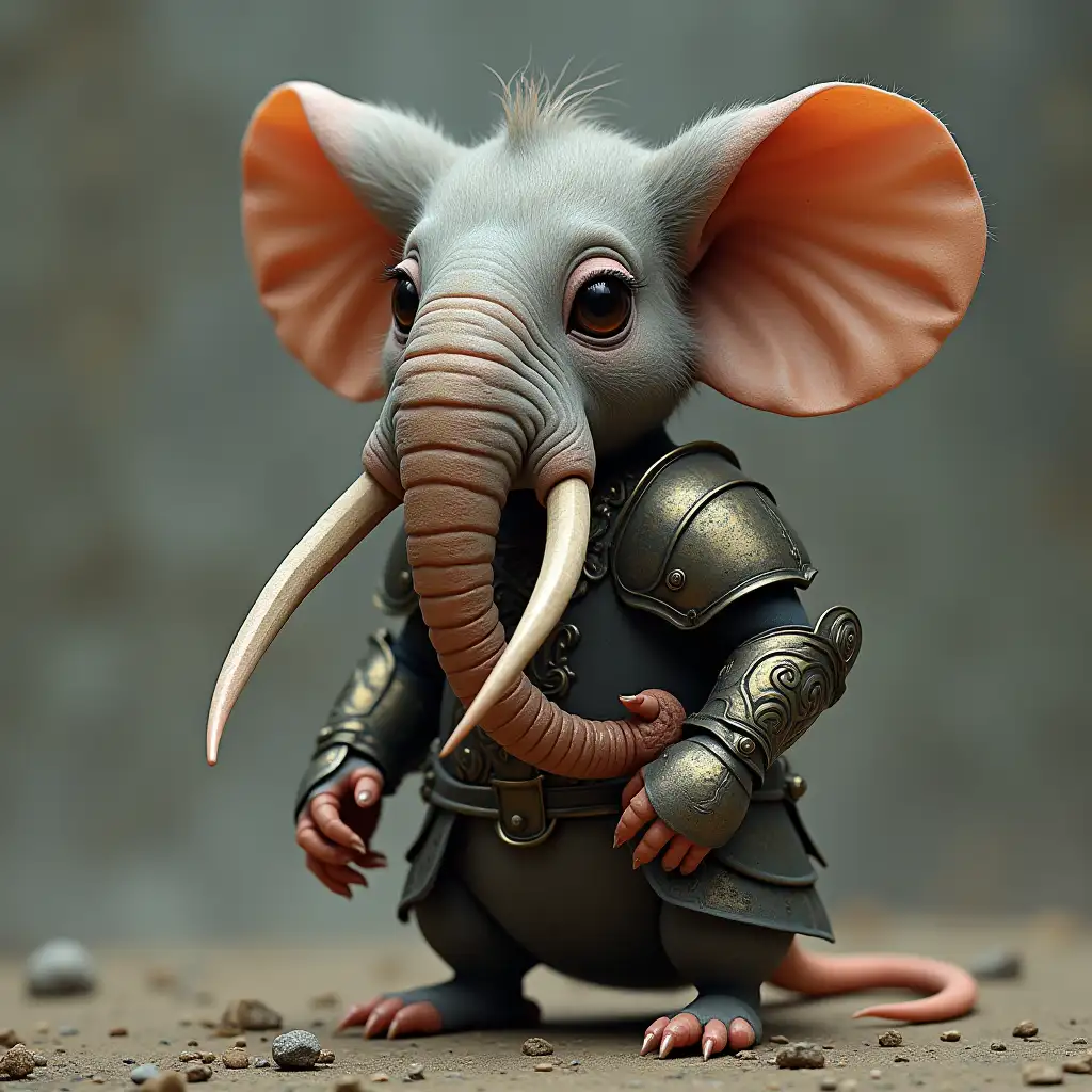 A mix of mouse with elephant trunk and armor long tusks