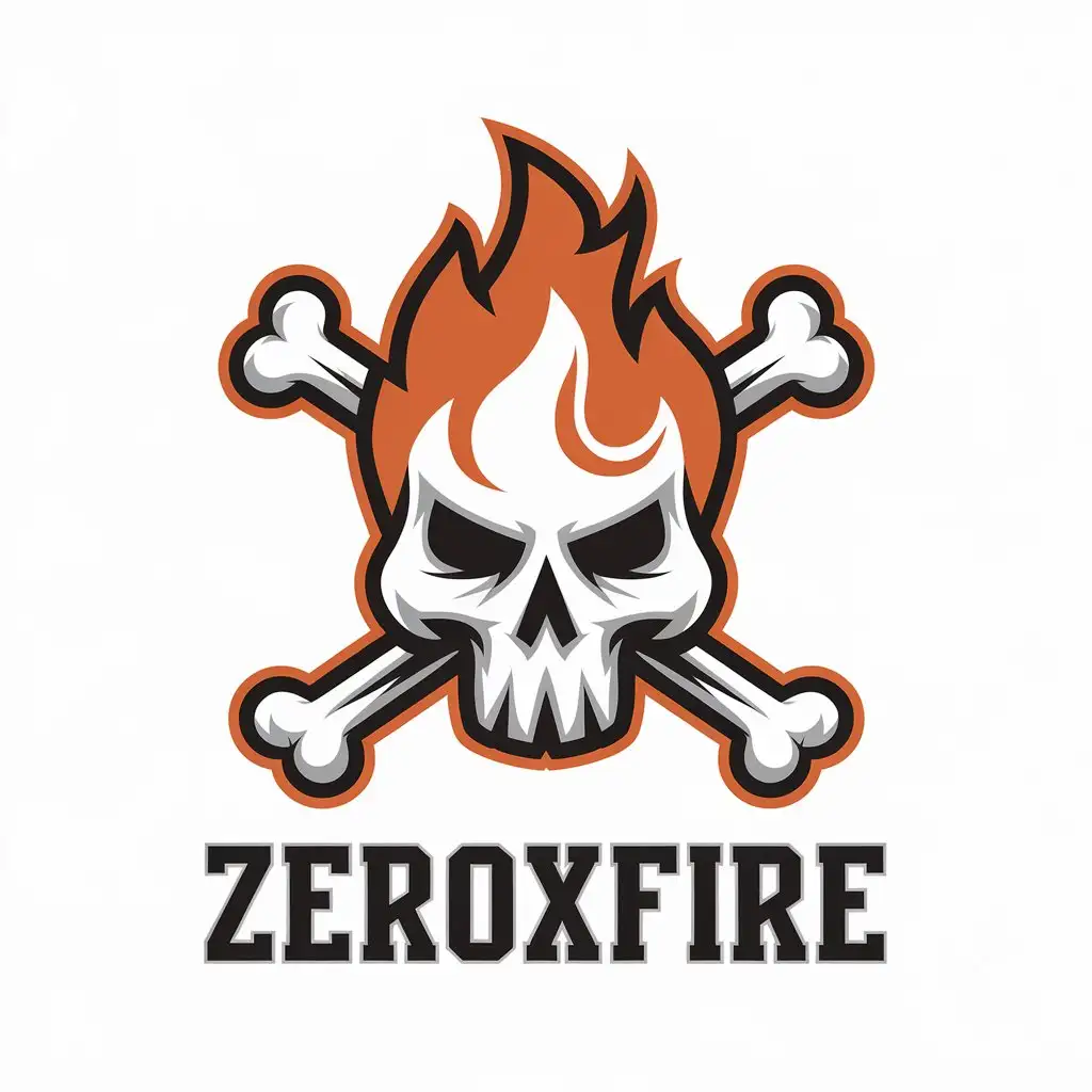 a vector logo design,with the text "Zeroxfire", main symbol:☠️🔥,Moderate,clear background