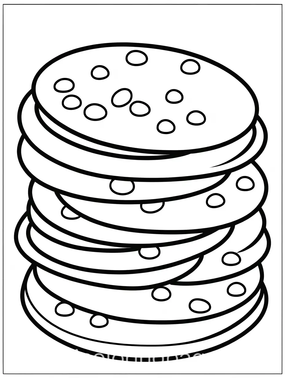 chocolate chip cookie, Coloring Page, black and white, line art, white background, Simplicity, Ample White Space. The background of the coloring page is plain white to make it easy for young children to color within the lines. The outlines of all the subjects are easy to distinguish, making it simple for kids to color without too much difficulty