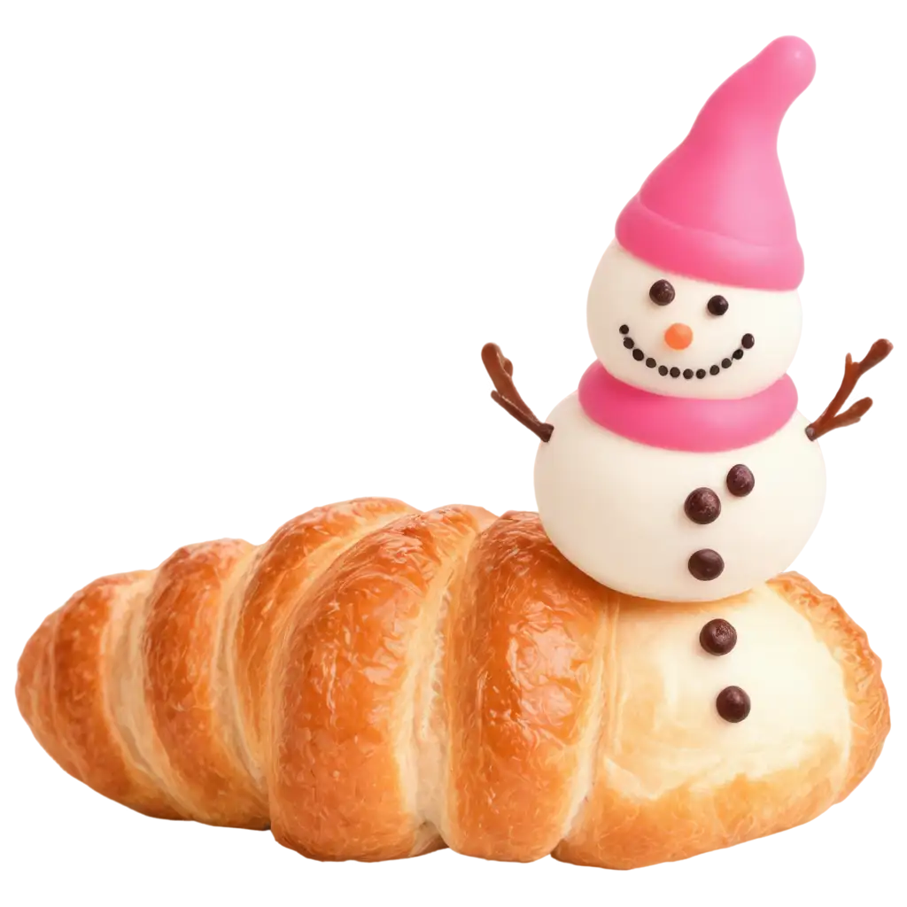 Pink-Croissant-with-Snowman-PNG-Image-A-Unique-and-Playful-Design-for-Digital-Creations