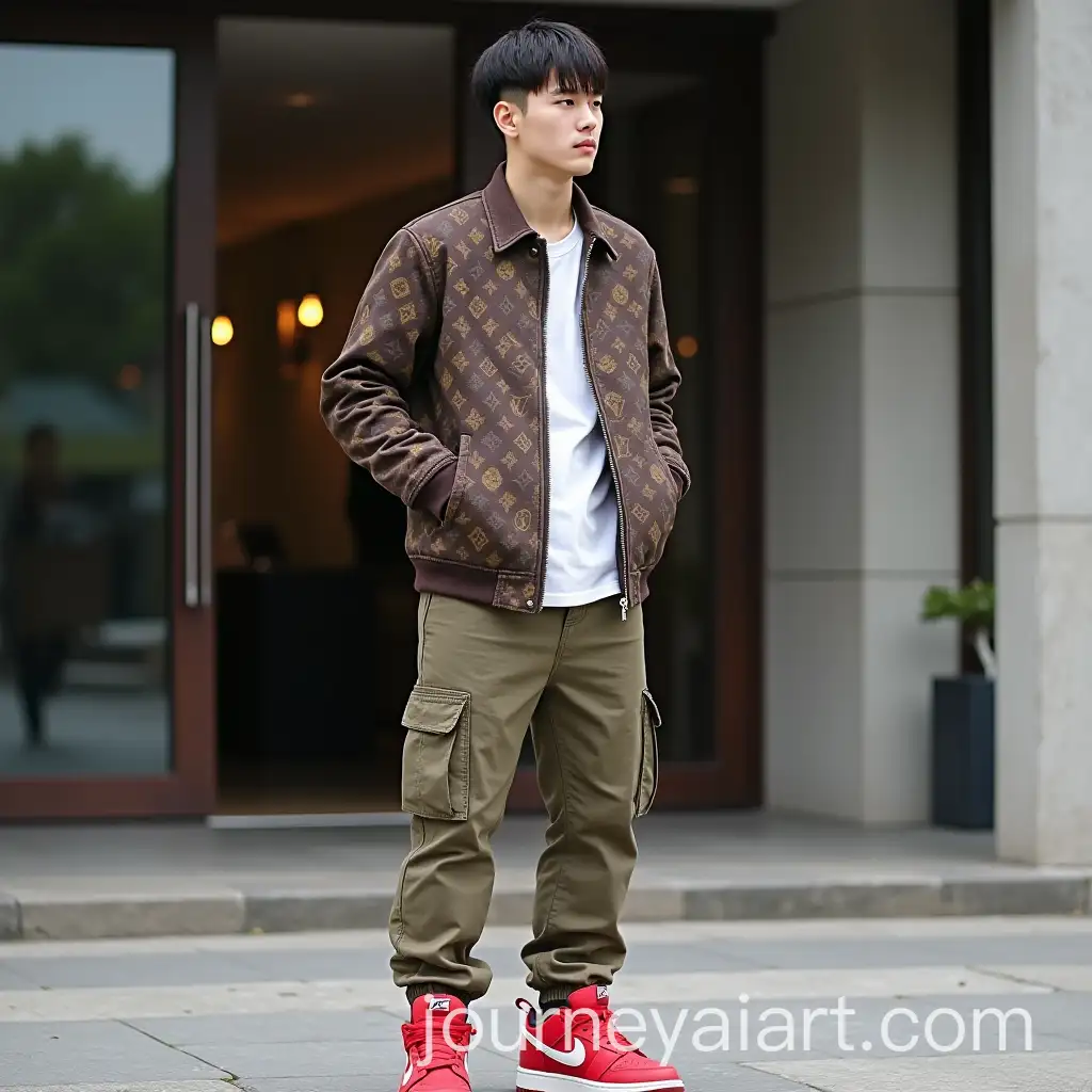 Stylish-Korean-Man-in-Louis-Vuitton-Jacket-and-Nike-Dunk-Low-Panda-Shoes
