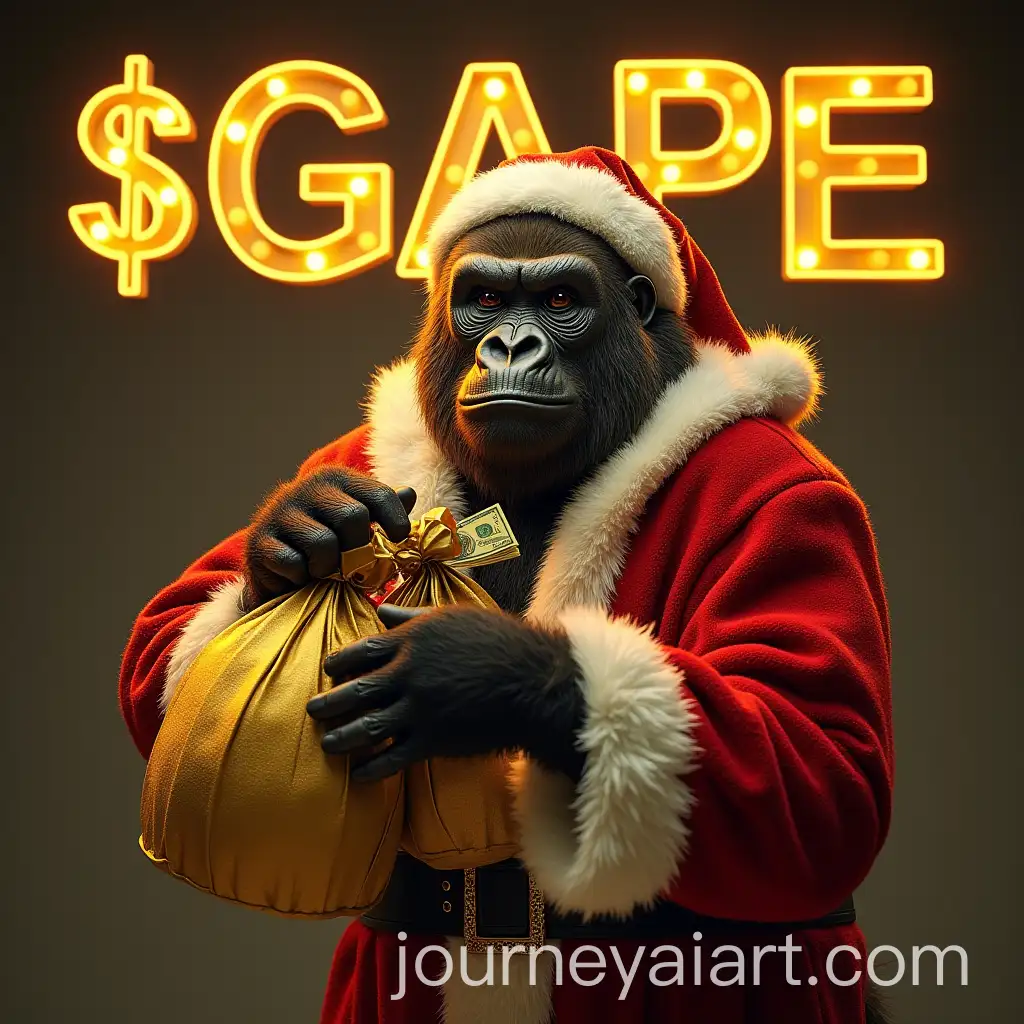 Golden-Gorilla-in-Santa-Clothes-Holding-Bags-of-Cash-with-GAPE-Text