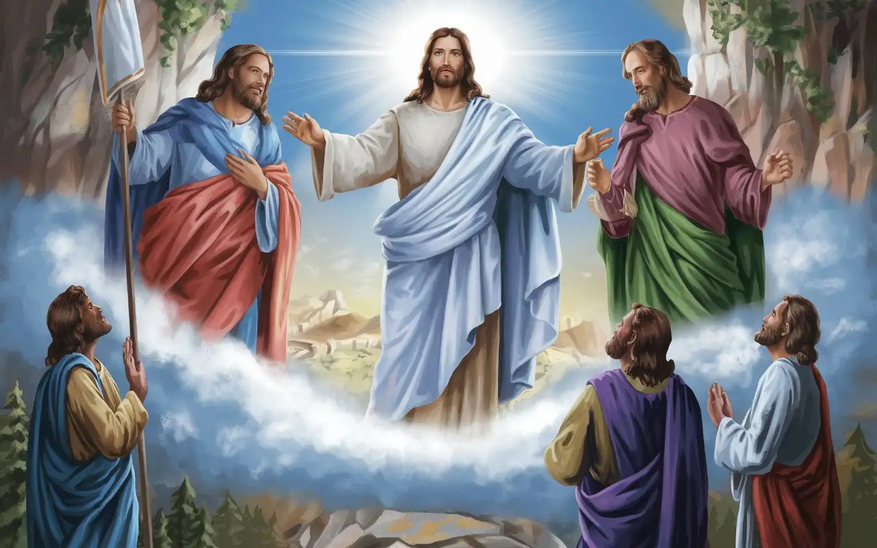 two prophets stood together with Lord Jesus Christ on a mountain,
three of his disciples watched their master changed his appearance,
a cloud overshadowed Lord Jesus meanwhile his body showed glory,
