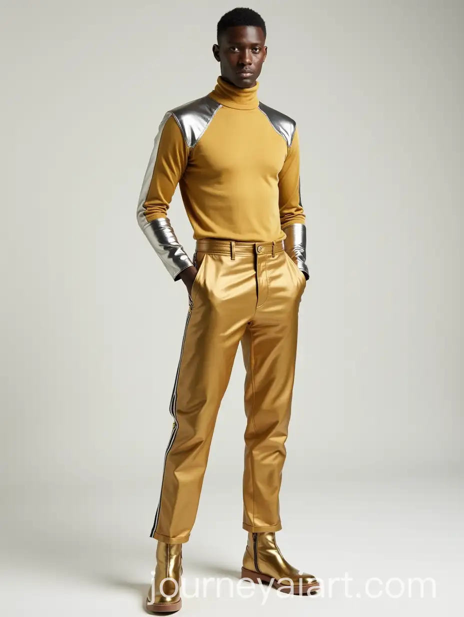 Male-Model-in-Gold-Turtleneck-and-Silver-Accents-with-Fashion-Forward-Styling