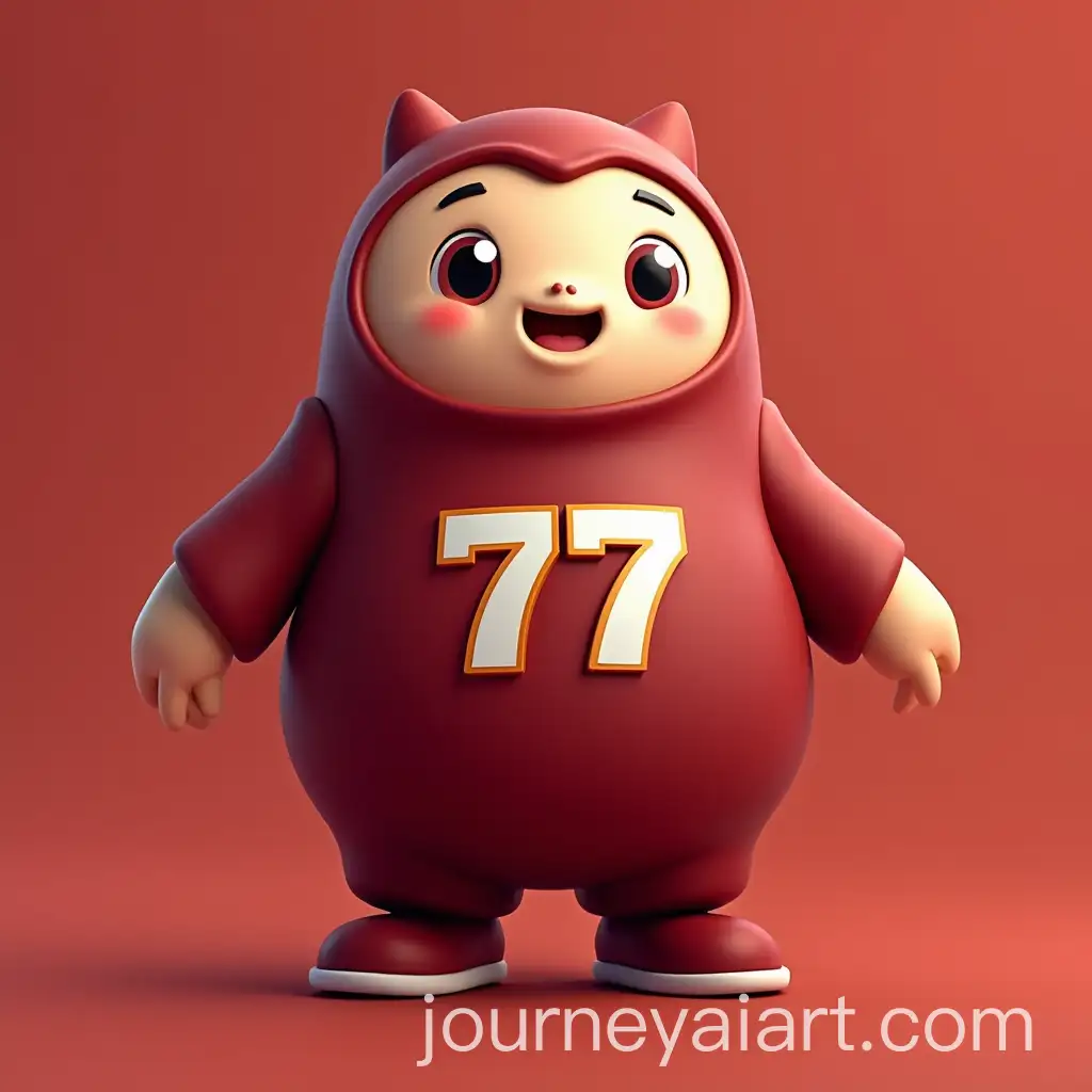 Cute-Mascot-in-Modern-Maroon-Costume-with-Bold-77-Logo