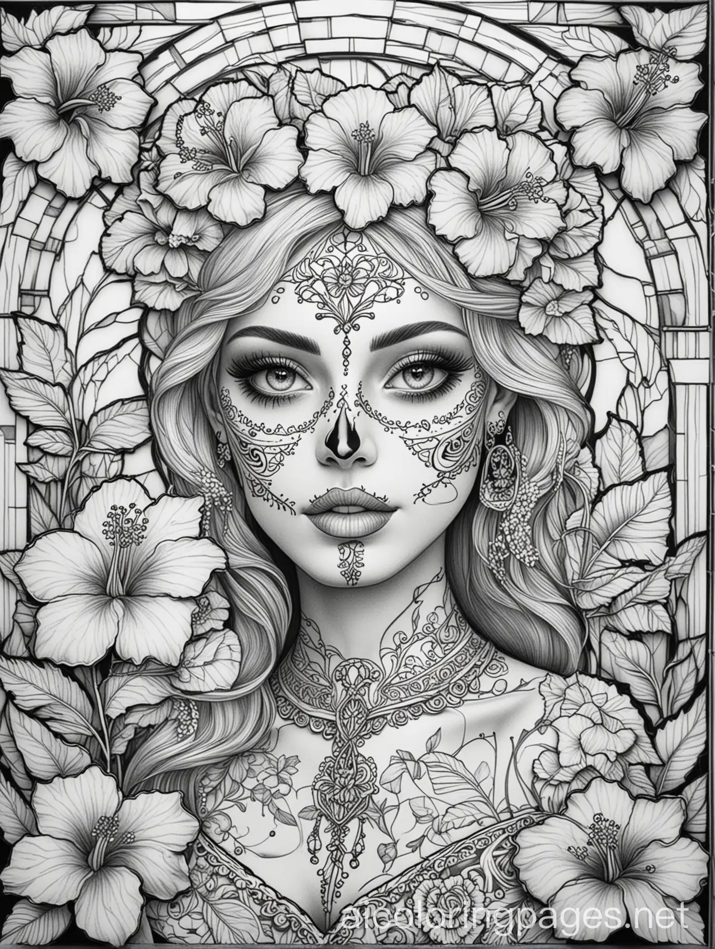 Woman-in-Day-of-the-Dead-Skeleton-Makeup-Coloring-Page