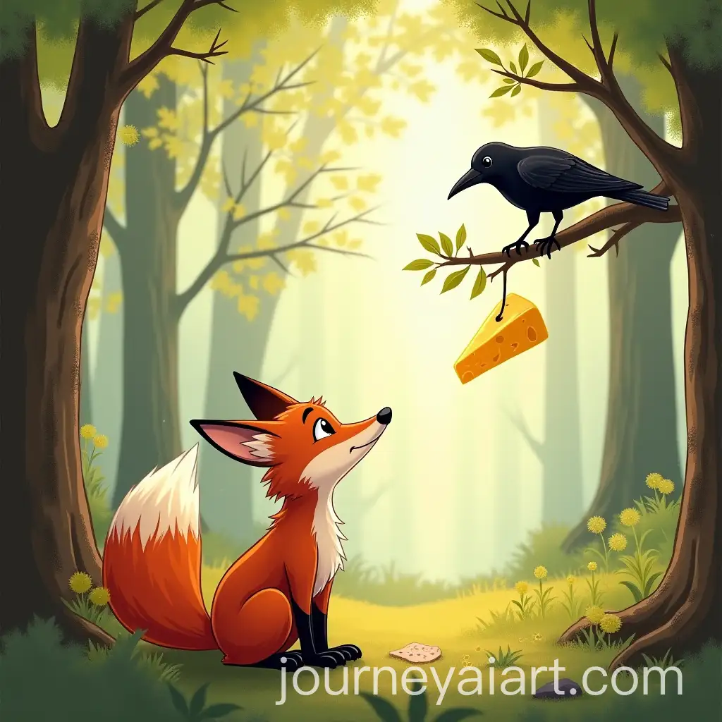 Fox-and-Crow-Fable-The-Deceptive-Cheese-Incident