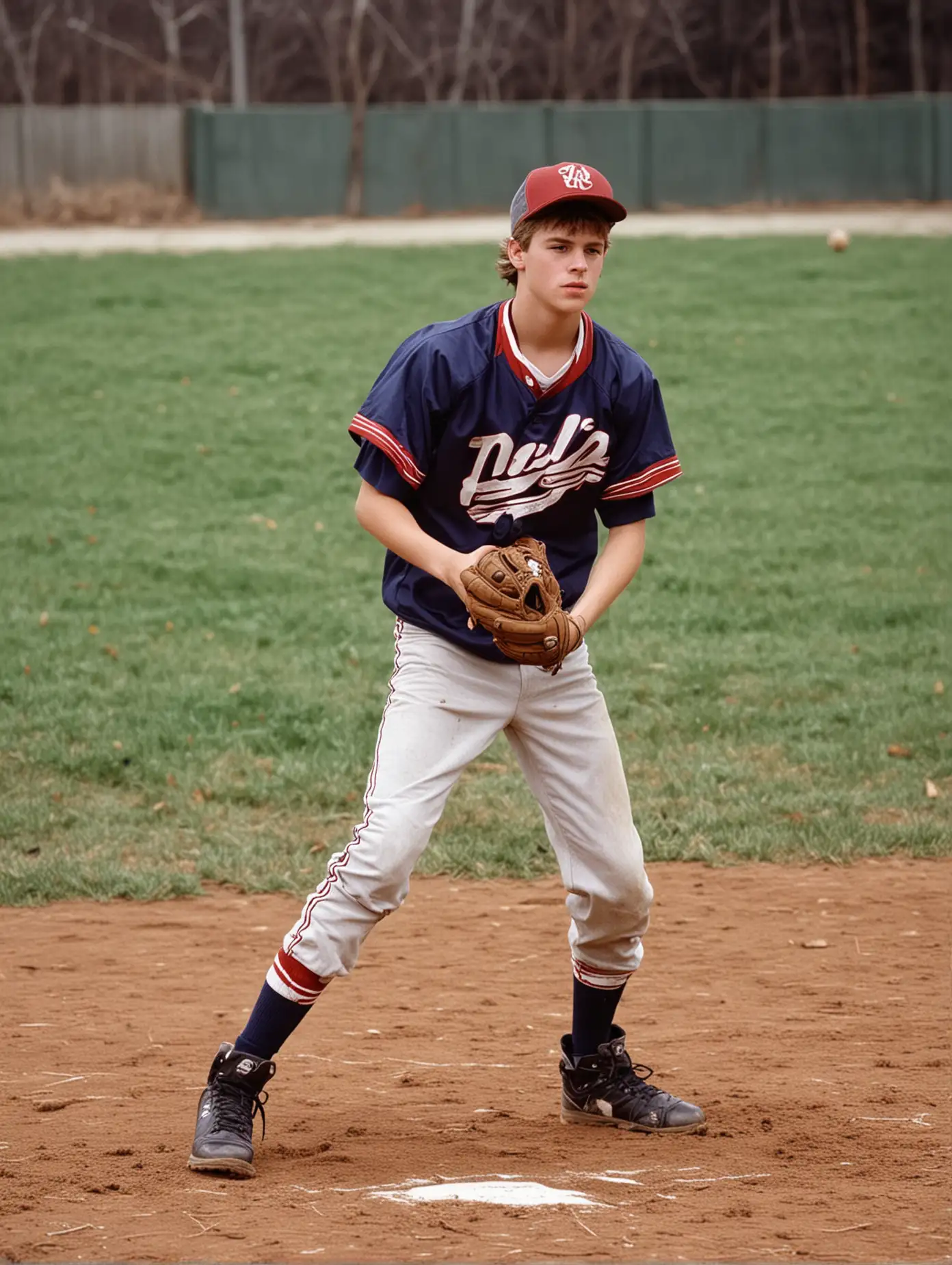 Teenager Playing Baseball in 90s Retro Style