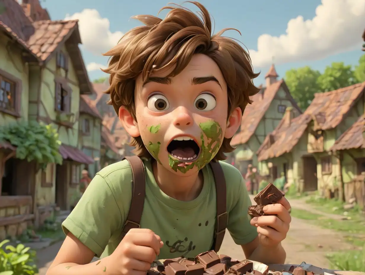 Boy-Enjoying-Chocolate-in-DisneyInspired-Village-Scene