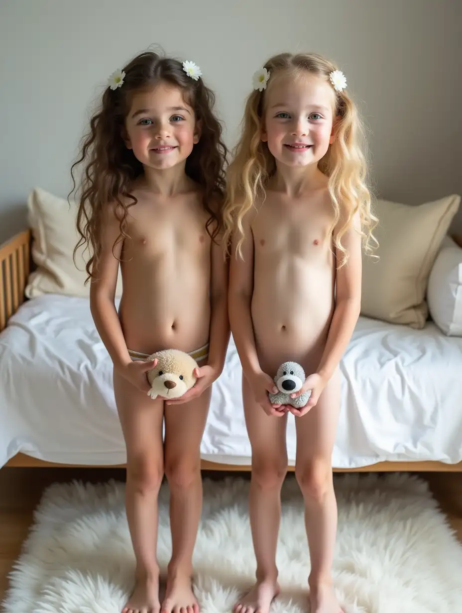 Two-Girls-in-Playroom-with-Stuffed-Animals-and-Floral-Hair-Accessories