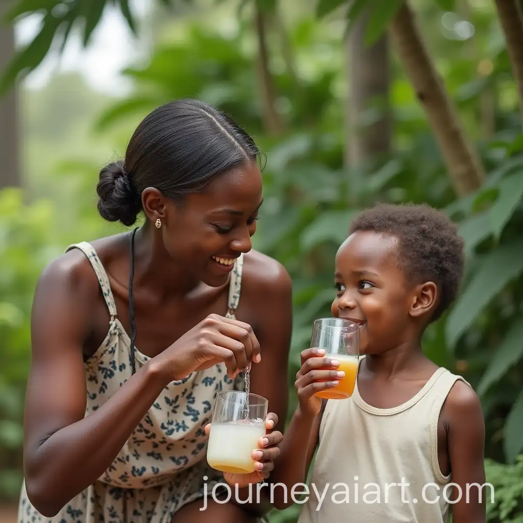 Happy-Mother-and-Son-Enjoying-Water-in-a-Lush-Madagascan-Landscape