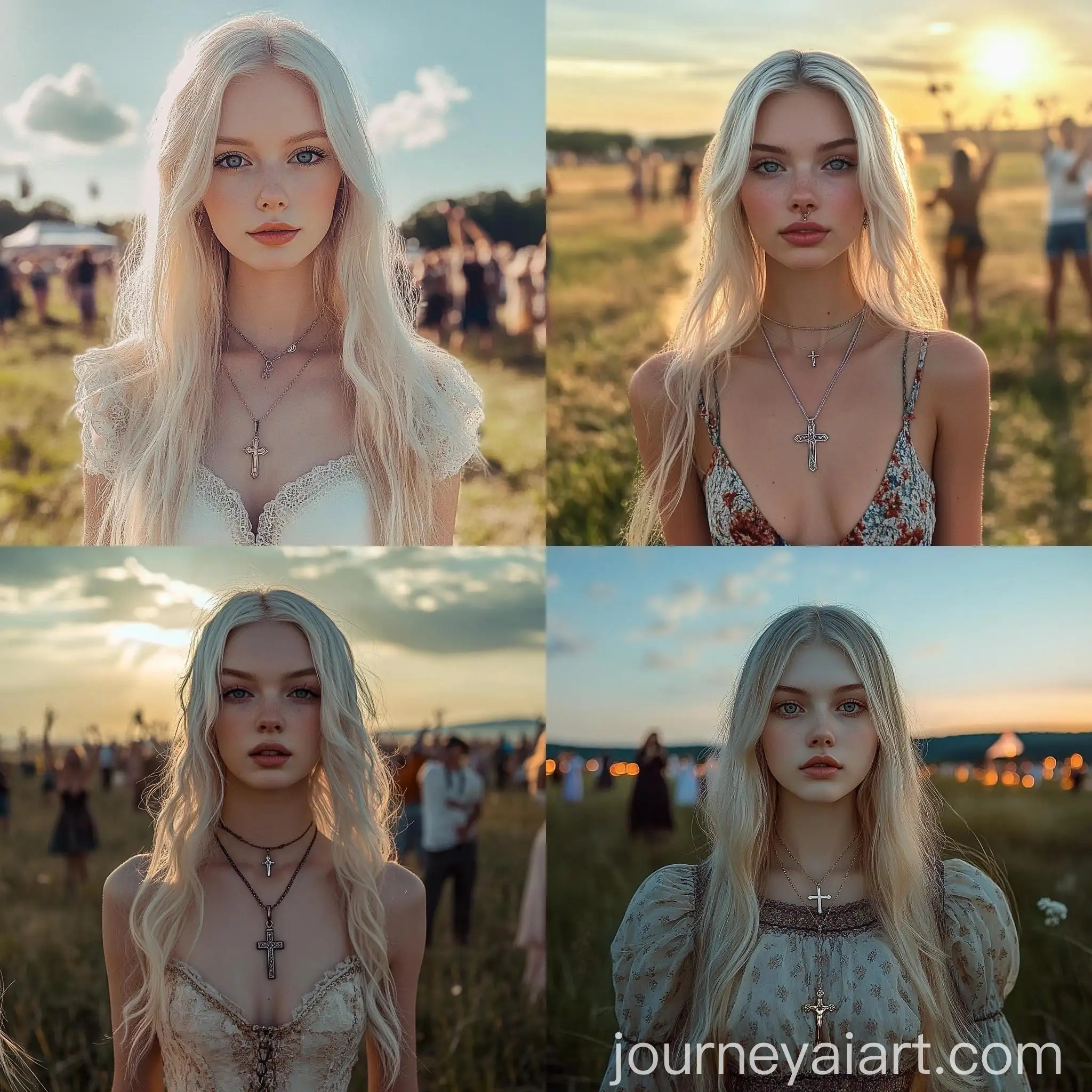 Ethereal-Blonde-Woman-in-Modest-Dress-Amidst-Festive-Field-Celebration