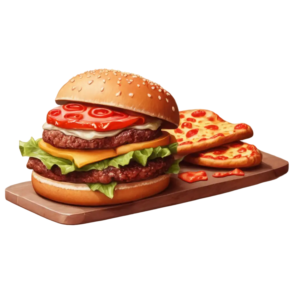 HighQuality-PNG-Image-of-a-Burger-and-Realistic-Pizza-for-Visual-Appeal