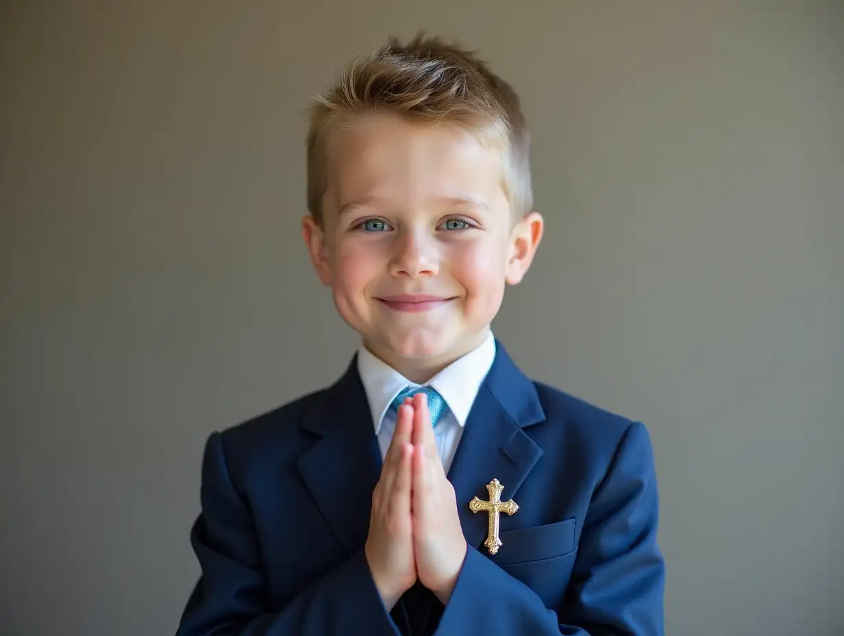 Boy-Dressed-for-Communion-in-Blue-Suit-with-Prayer-Hands