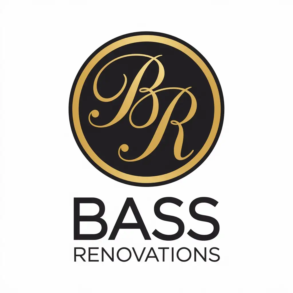 LOGO Design for Bass Renovations Thin Gold Circle with Cursive B and R Elegant and Modern for Construction Industry