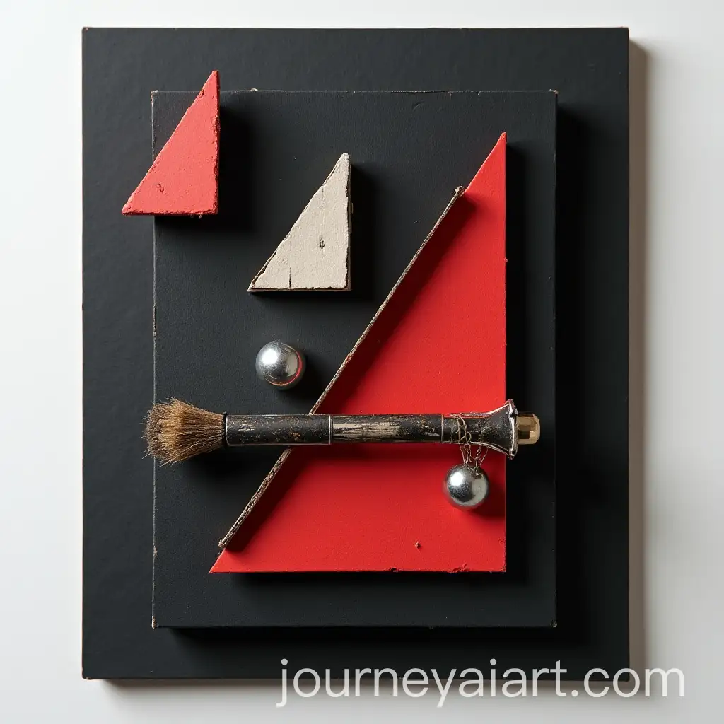 Abstract-3D-Composition-on-Black-Foam-Board-with-Red-White-and-Silver-Elements