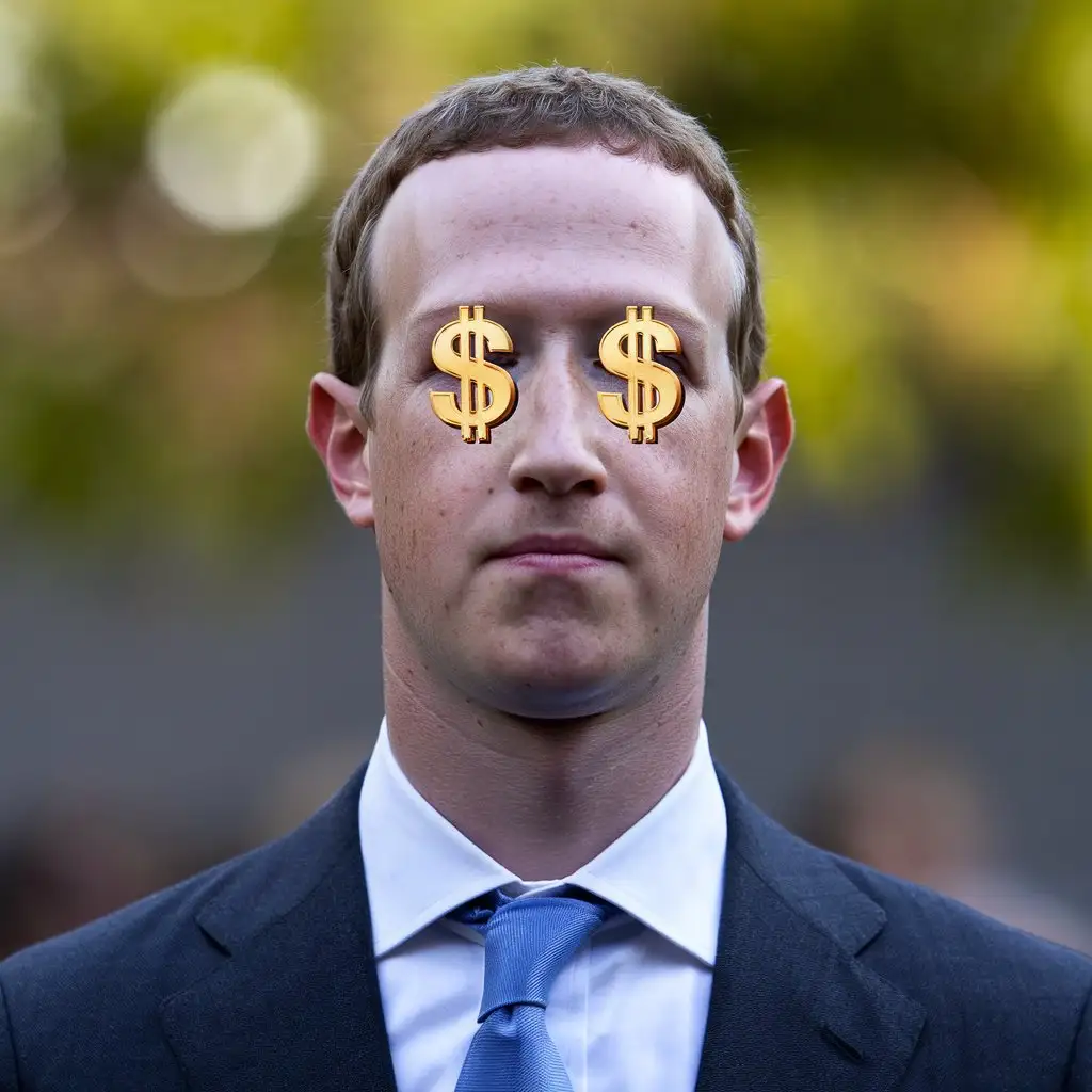 Mark Zuckerberg Face with Shining Dollar Sign Eyes