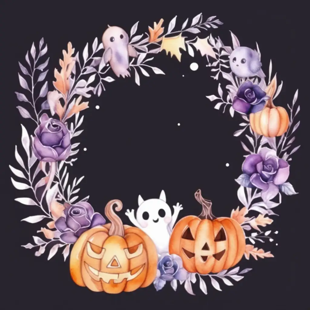 Cute Halloween Wreath with Aesthetic Watercolor Design