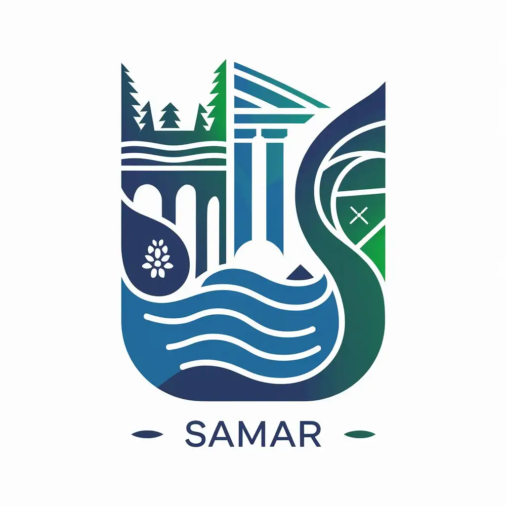 LOGO Design for Samar River Nature and History Elements in Blue and Green for Travel Industry