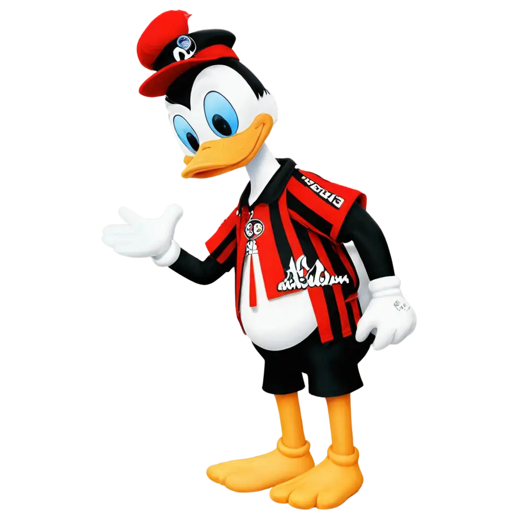 Donald-Duck-with-AC-Milan-Soccer-Team-Shirt-PNG-Image-Playful-Cartoon-Character-in-Football-Attire