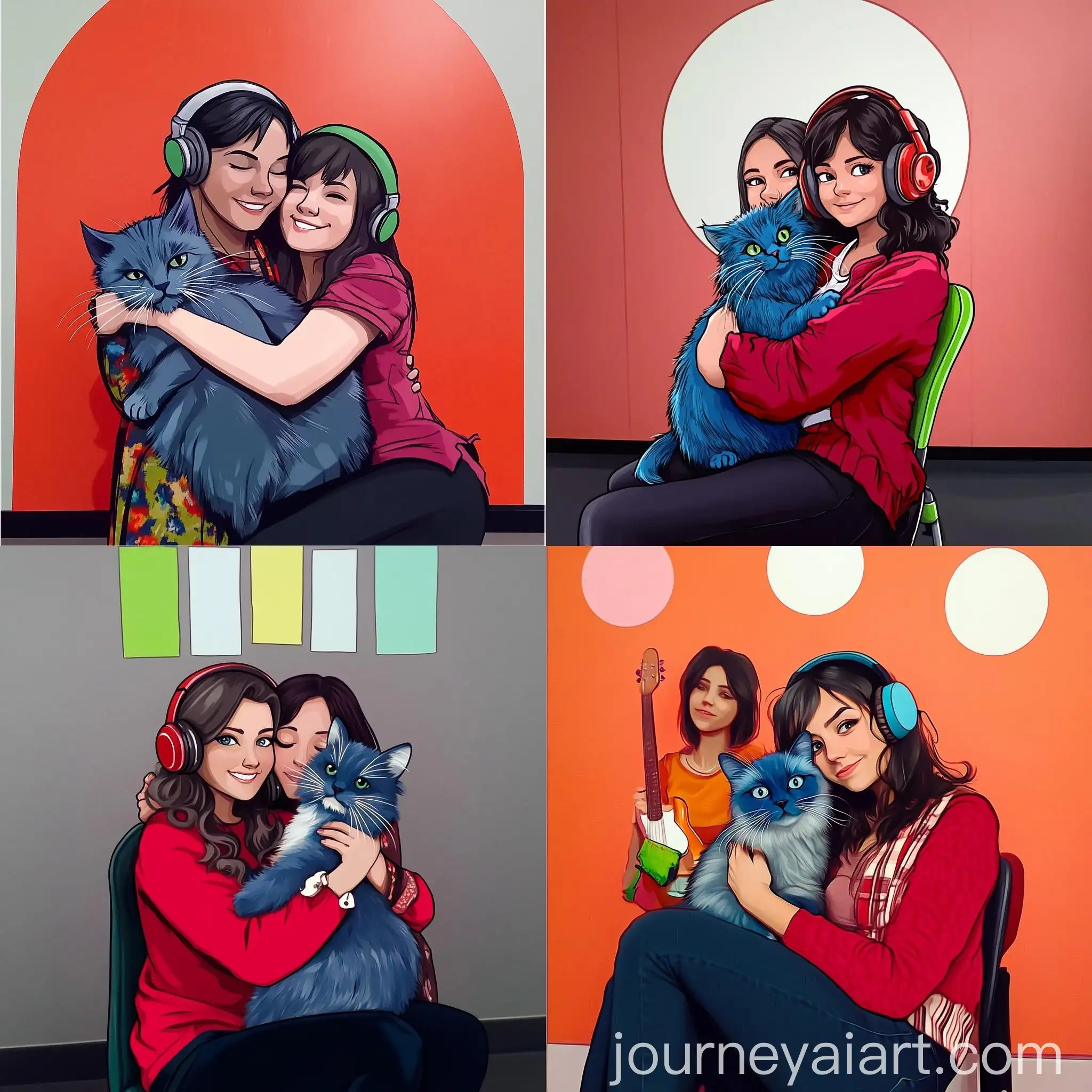 Rocker-Gamer-Girl-with-Russian-Blue-Cat-in-Red-Theme