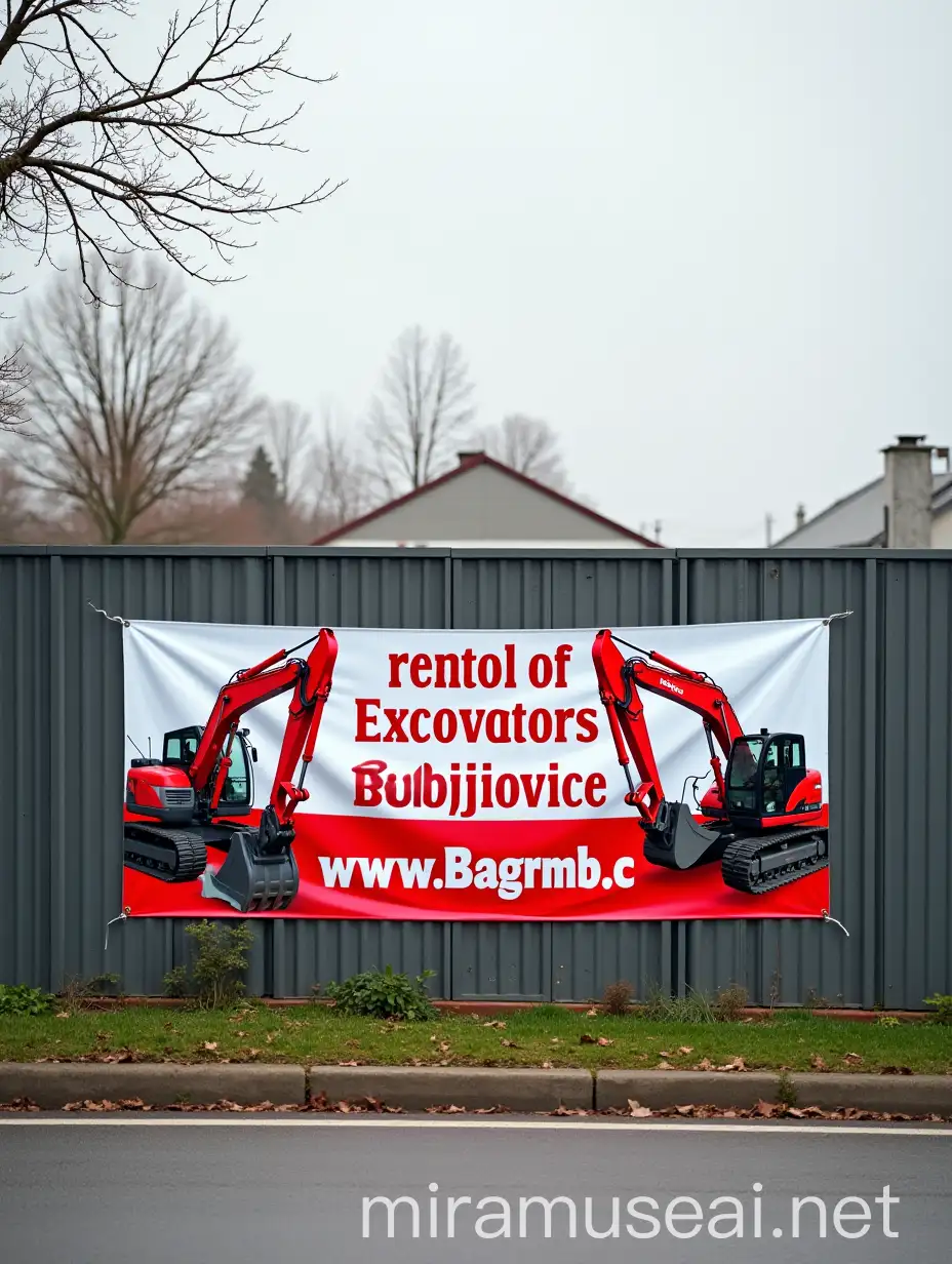 Large Advertising Banner for Excavator Rental in Moravsk Budjovice