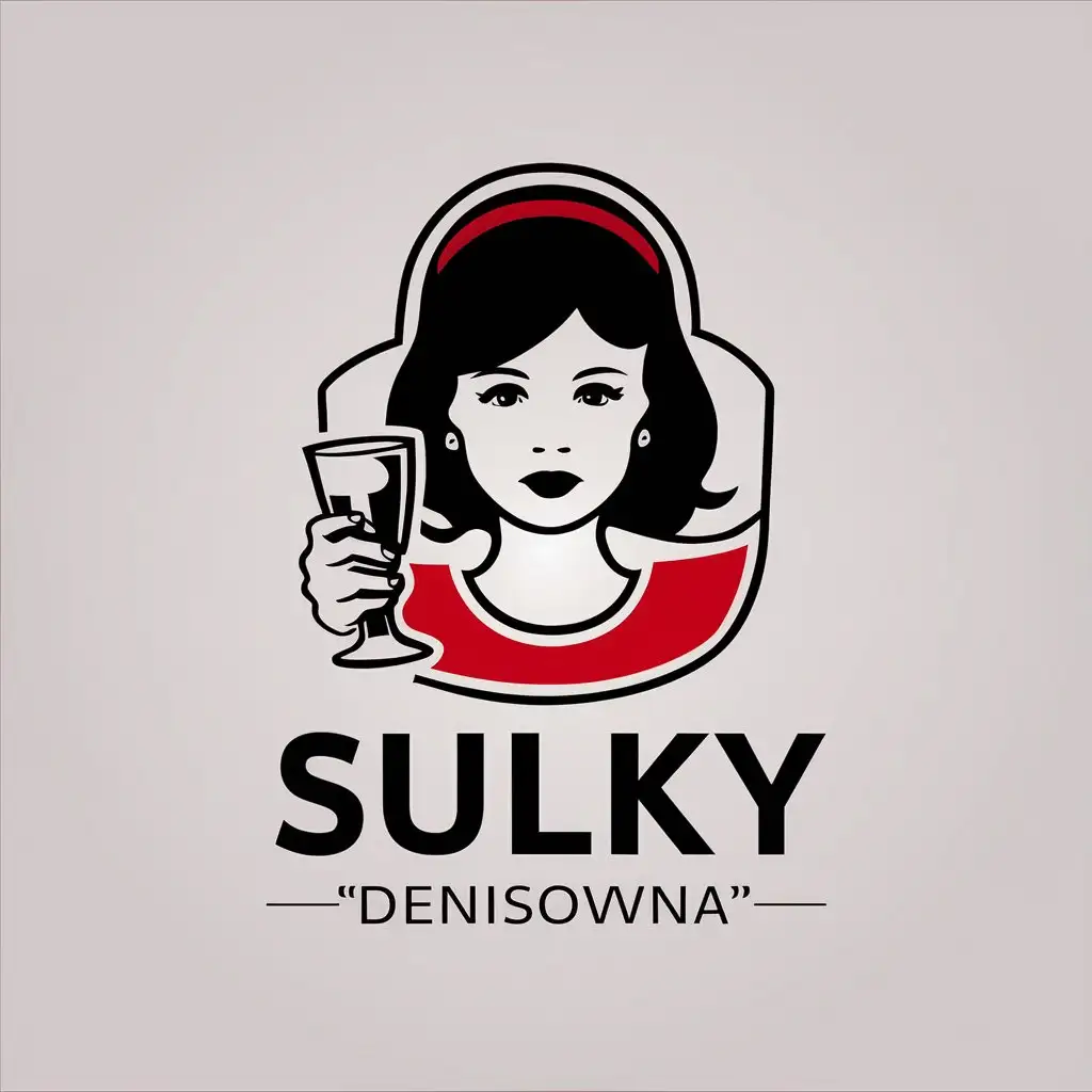 a vector logo design,with the text "Sulky 'Denisovna'", main symbol:Girl with a glass,Moderate,clear background