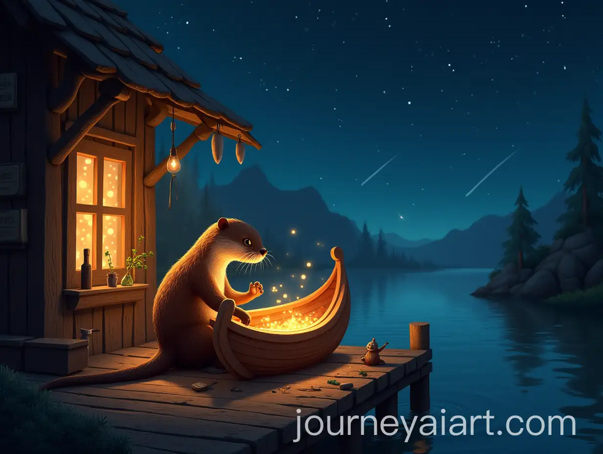 Otter-Crafting-Glowing-Wooden-Boat-in-Cozy-Dockside-Workshop-with-Magical-Tools-and-Water-Sprites