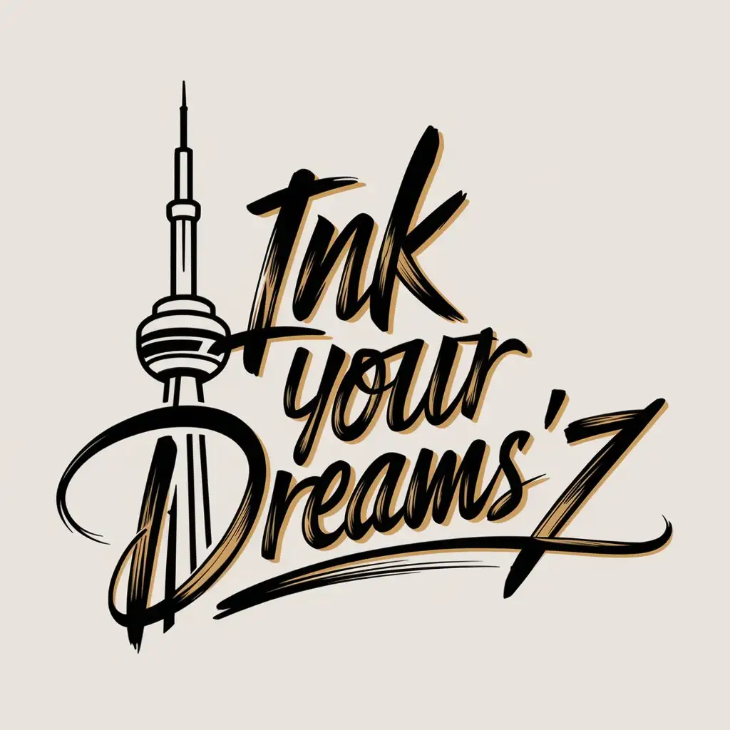 LOGO Design for Ink Your Dreams TattooZ Signature Style with CN Tower in Black and Gold