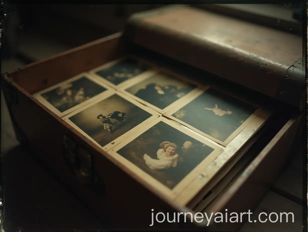 Vintage-Trunk-Filled-with-Old-Photos-in-Dusty-Attic