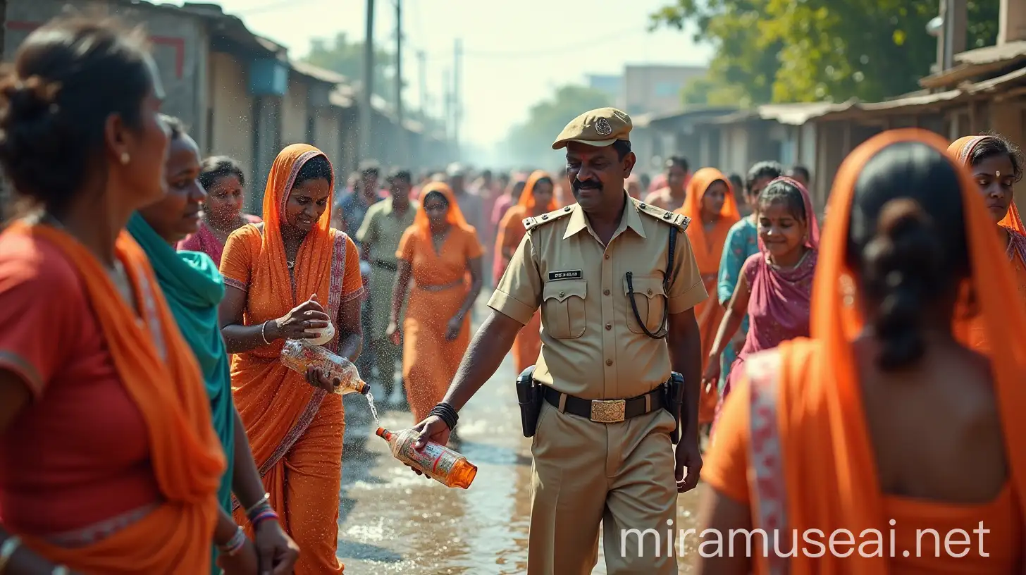 Indian Village Women Spilling Water Confrontation with Police Officer