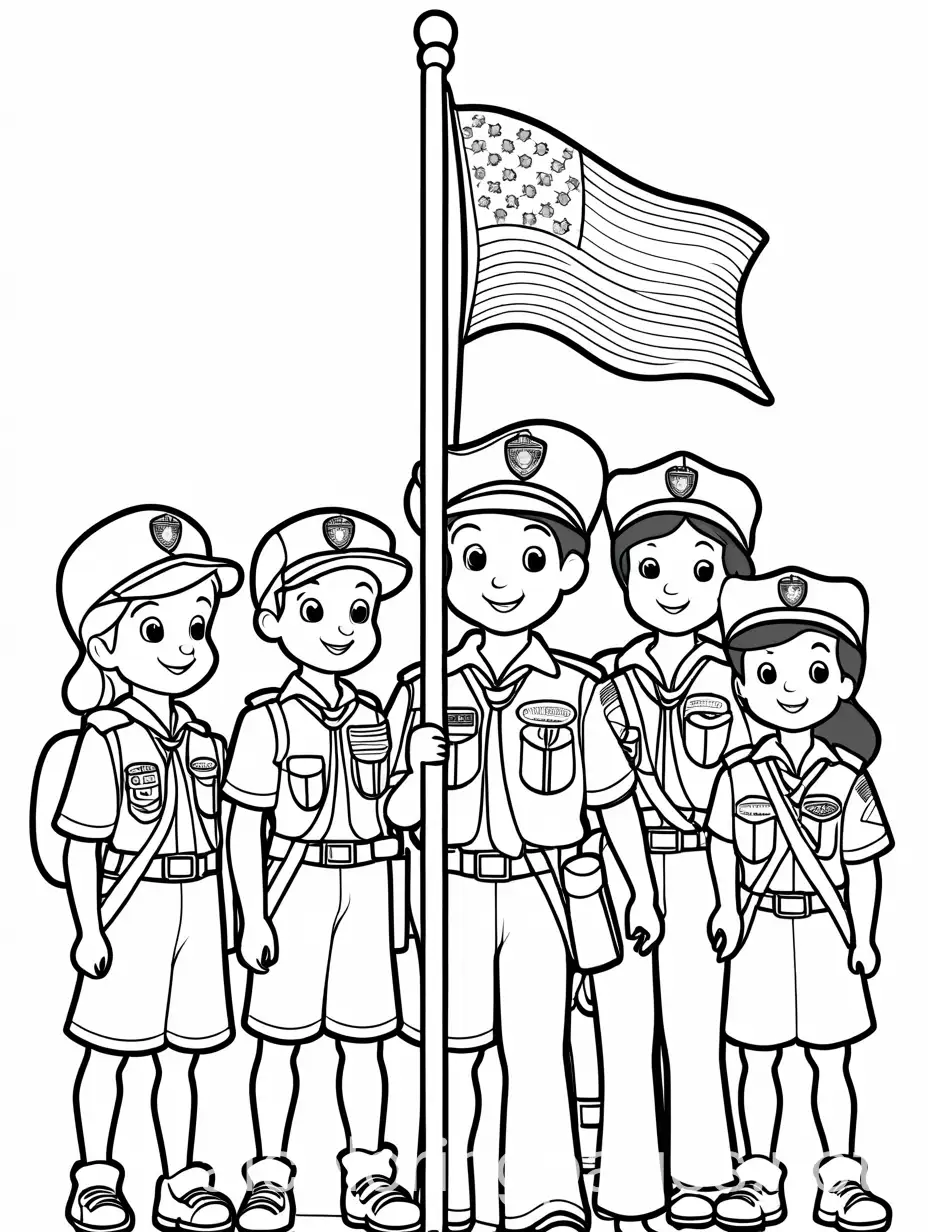 Childrens-Coloring-Page-Girls-and-Boys-Cub-Scout-Flag-Raising