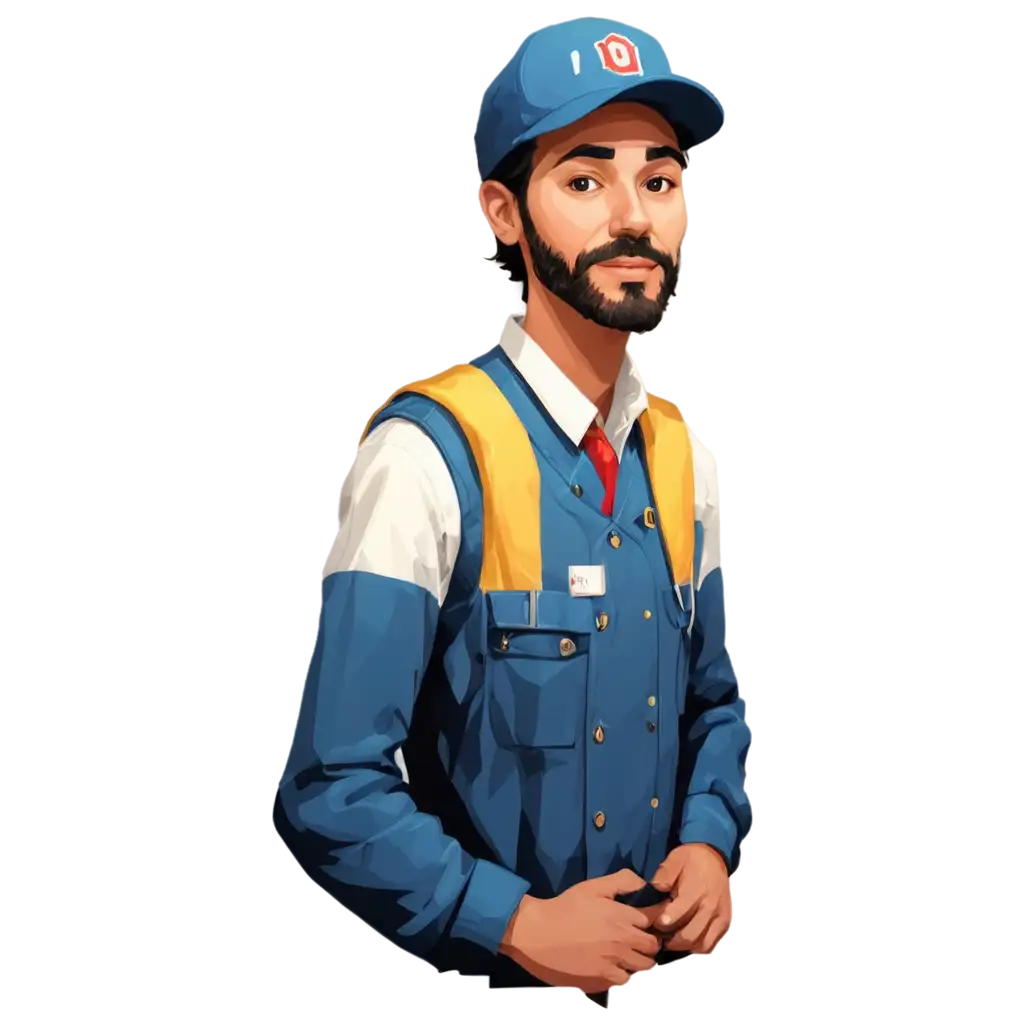 Face of a gas station attendant with a cap, drawn entirely in pixel art.