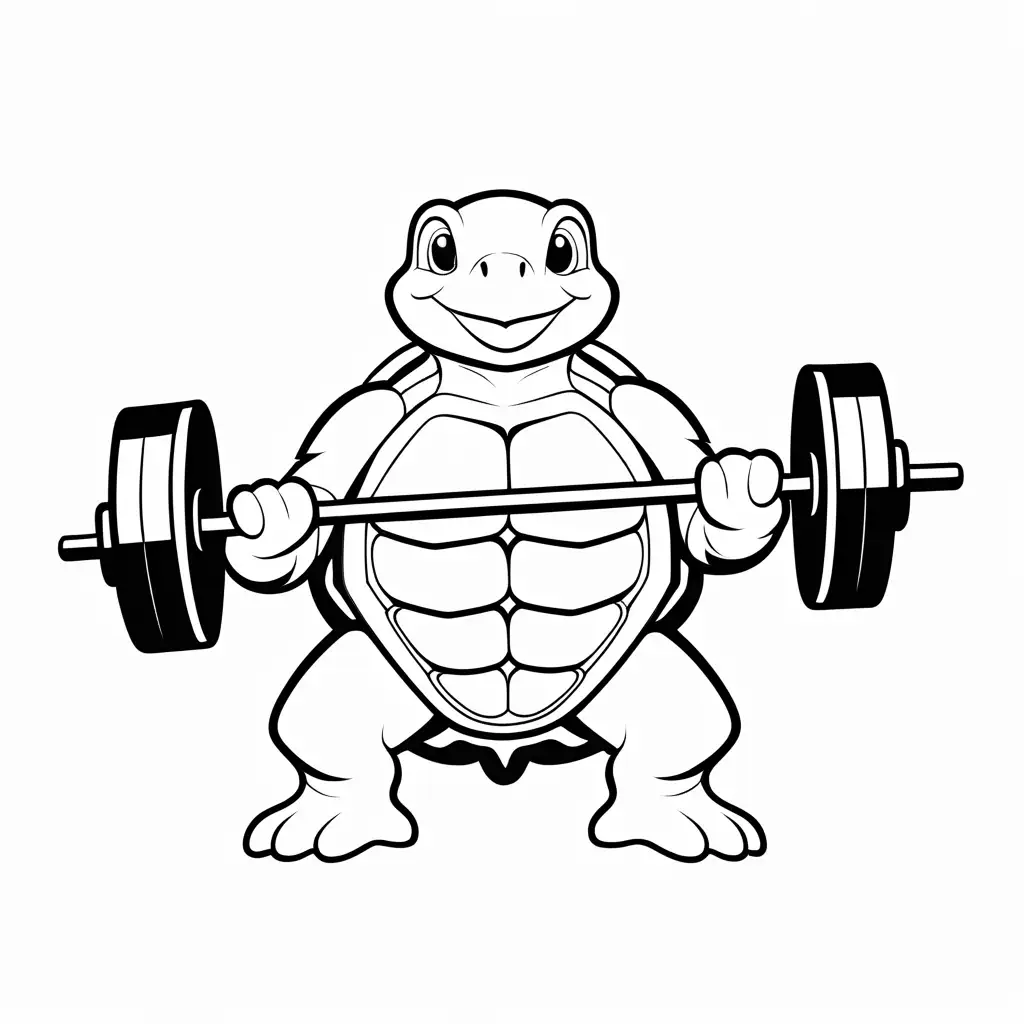 Cartoon-Turtle-Weight-Lifting-Coloring-Page