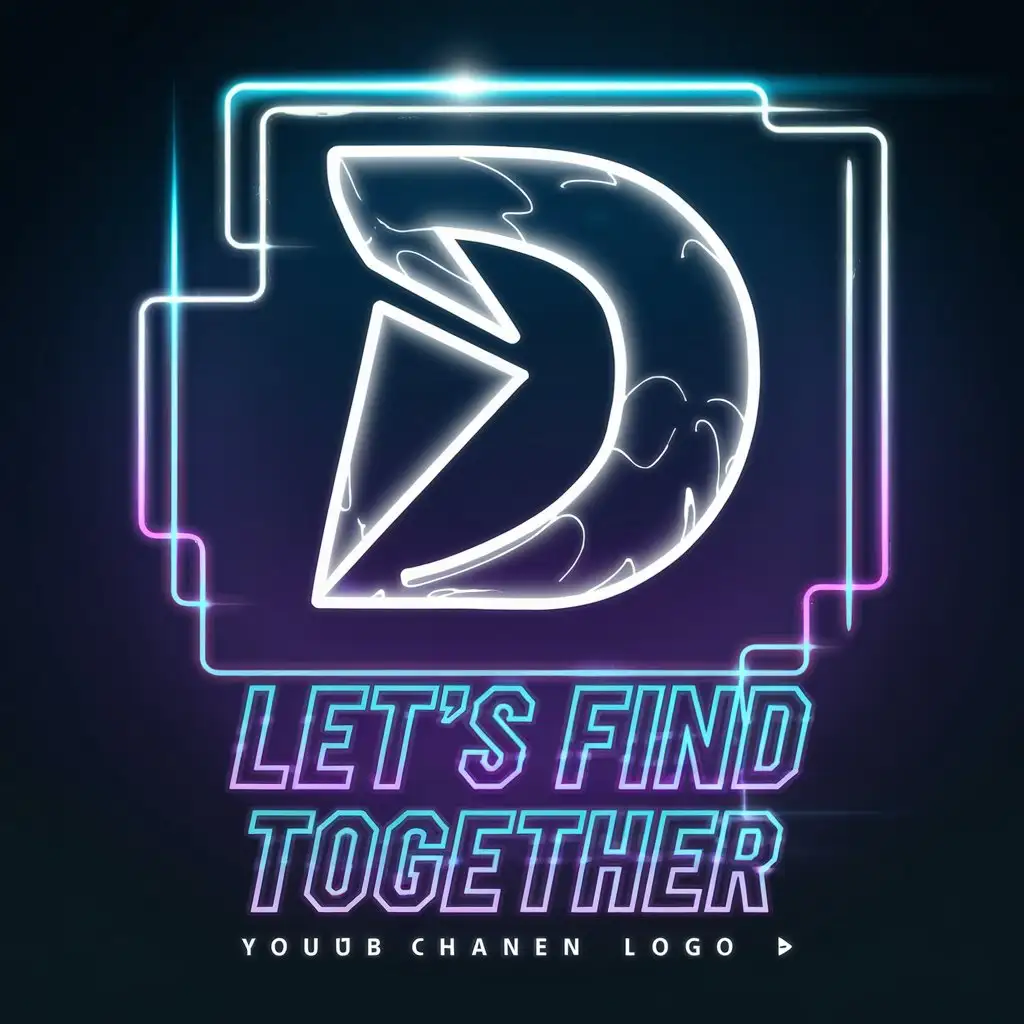 LOGO Design for Lets Find Together Ghostly D with Neon Blue Purple Cyan Glow on Dark Background