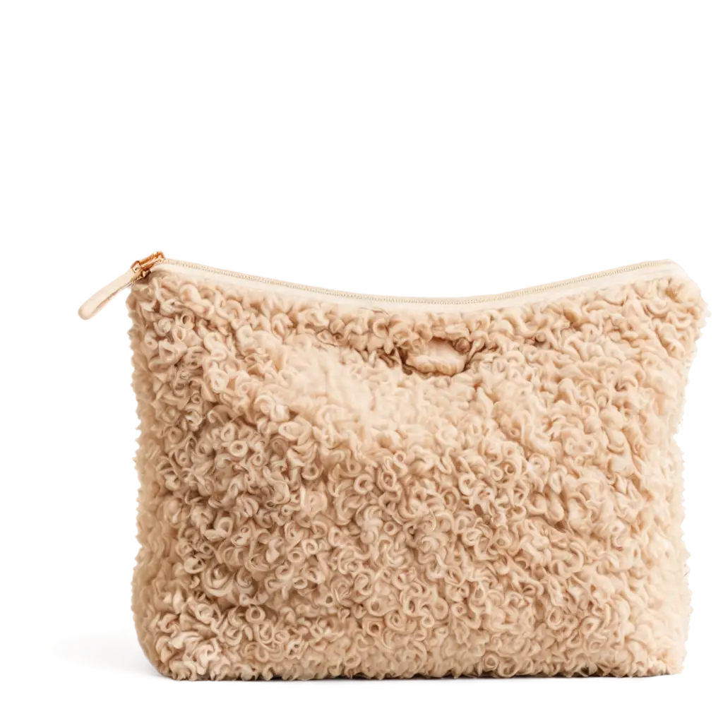 Exquisite-Beige-Curly-Fur-Cosmetic-Bag-PNG-Image-Enhance-Your-Visual-Experience