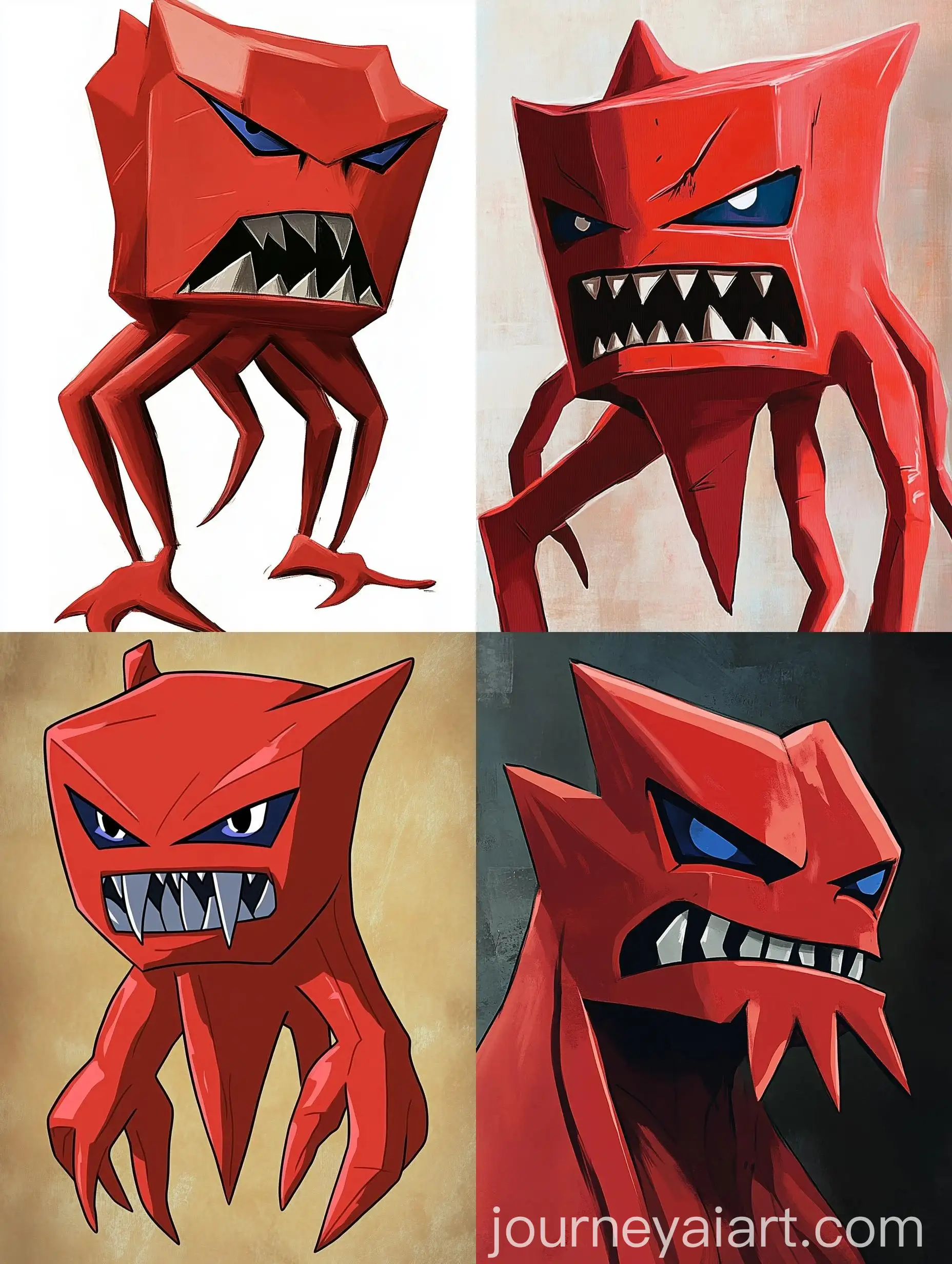 Alien-Red-Creature-with-Square-Head-and-Tentacle-Legs-CloseUp