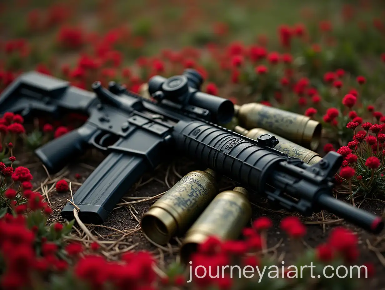 Military-Scene-with-Rifle-Grenades-and-Red-Flowers