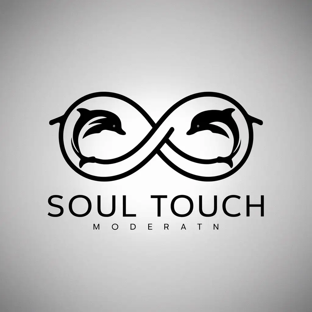 a vector logo design,with the text "soul touch", main symbol:infinity sign and dolphins,Moderate,clear background