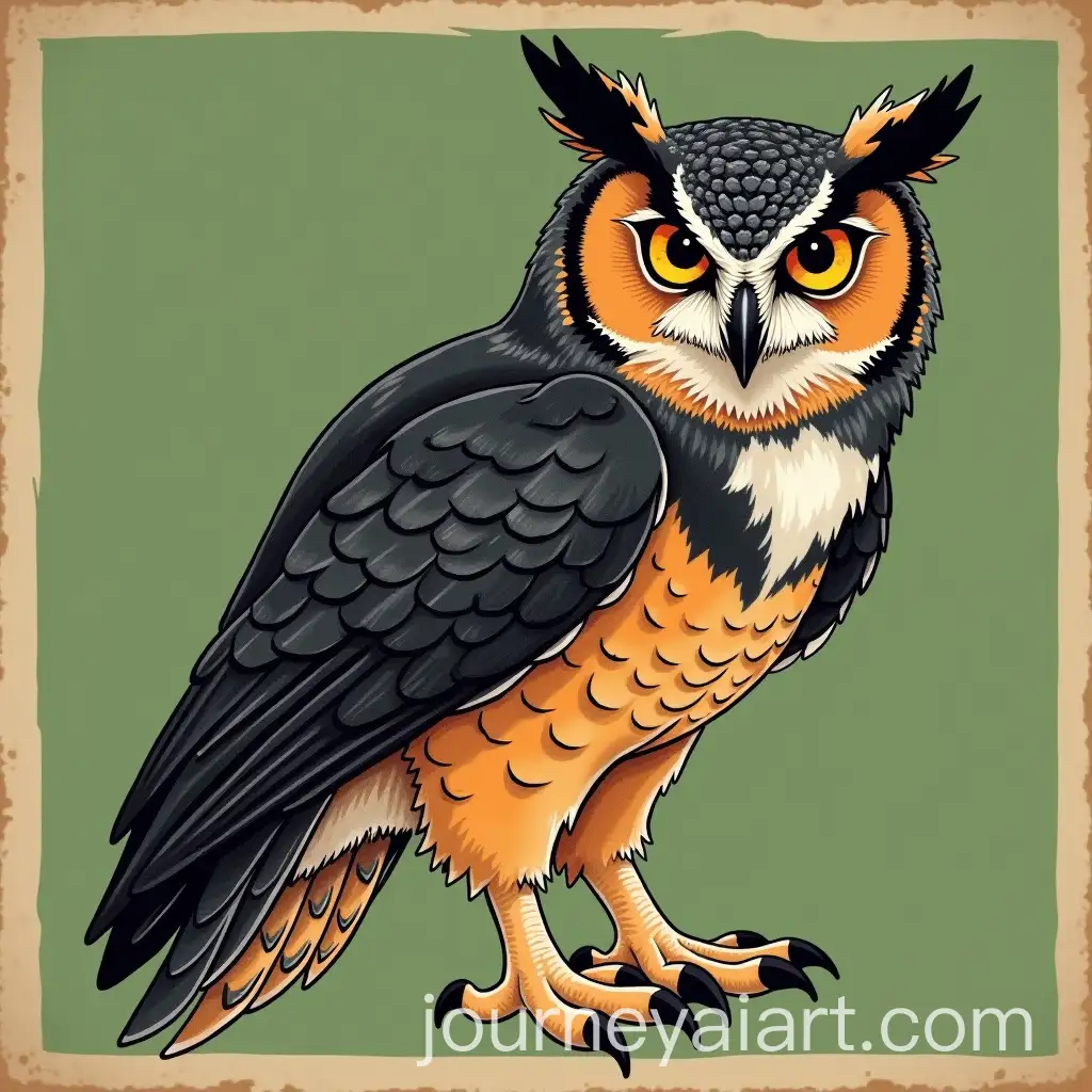 Vintage-Japanese-Style-Owl-Poster-with-Detailed-Plumage-and-Golden-Eyes