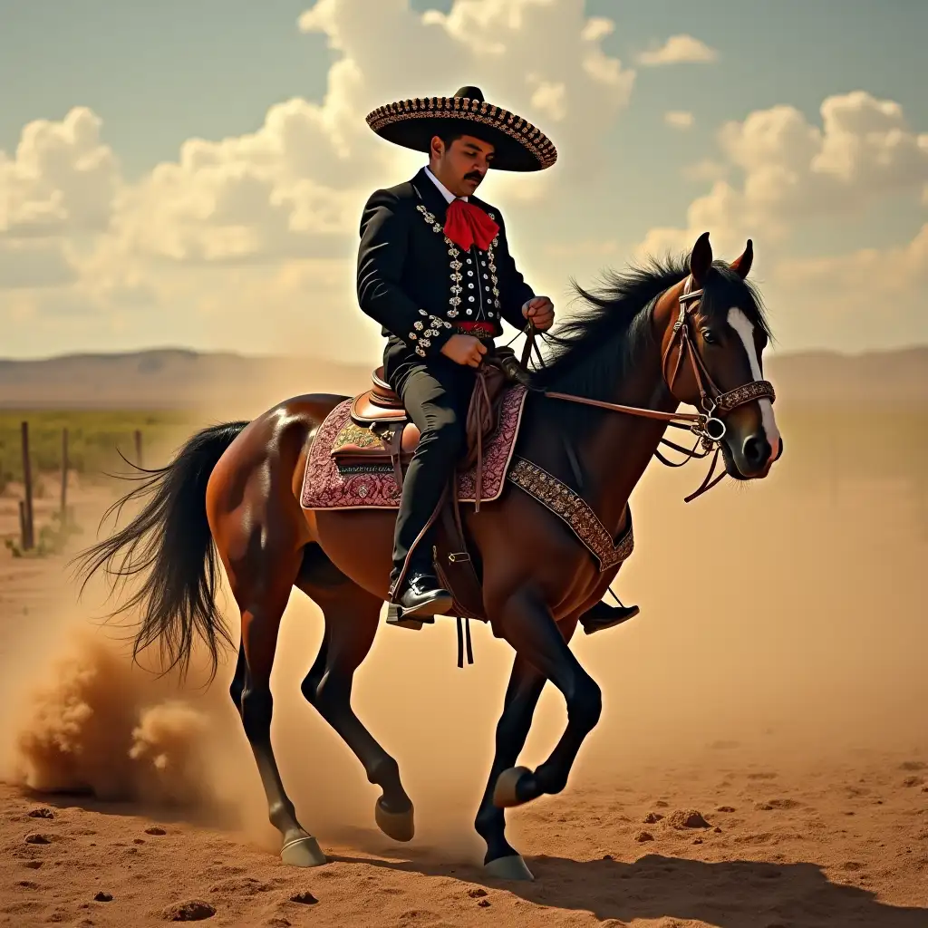 Mariachi-Musician-Riding-a-Horse-in-Traditional-Outfit