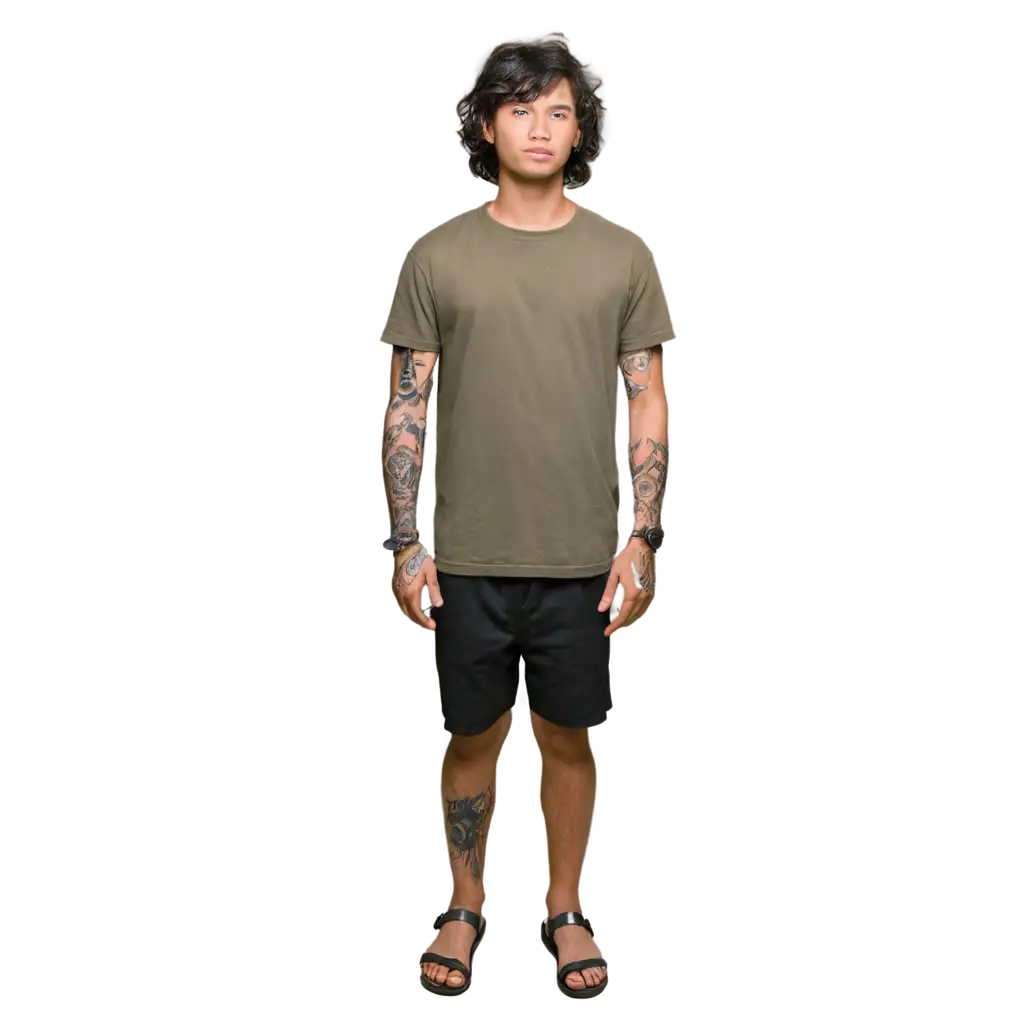 PNG-Image-of-Indonesian-Guy-with-Mullet-Haircut-and-Hand-Tattoo-Front-View-in-Casual-Outfit